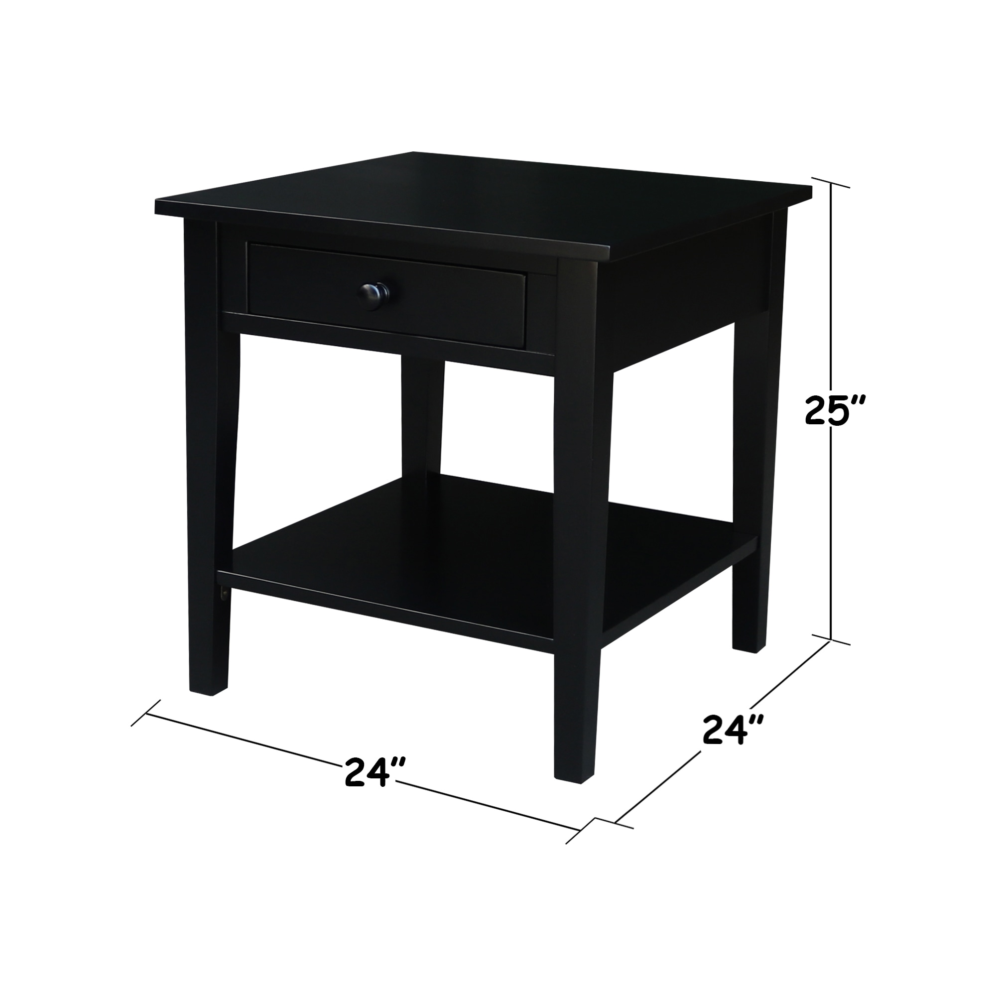 Black Solid Wood Square End Table with Storage, 24x24