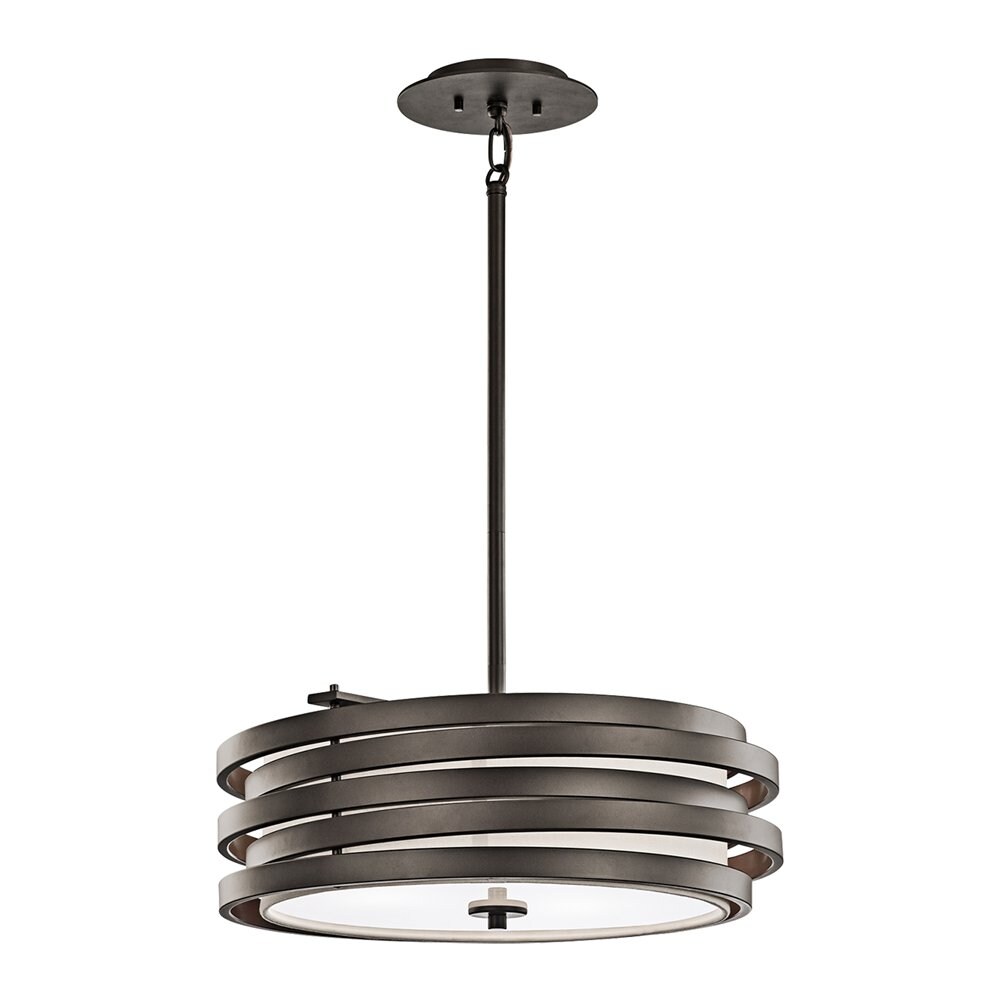 Kichler 43301OZ Roswell 3 -Light Olde bronze Modern/contemporary Etched glass Geometric Medium Hanging Pendant light