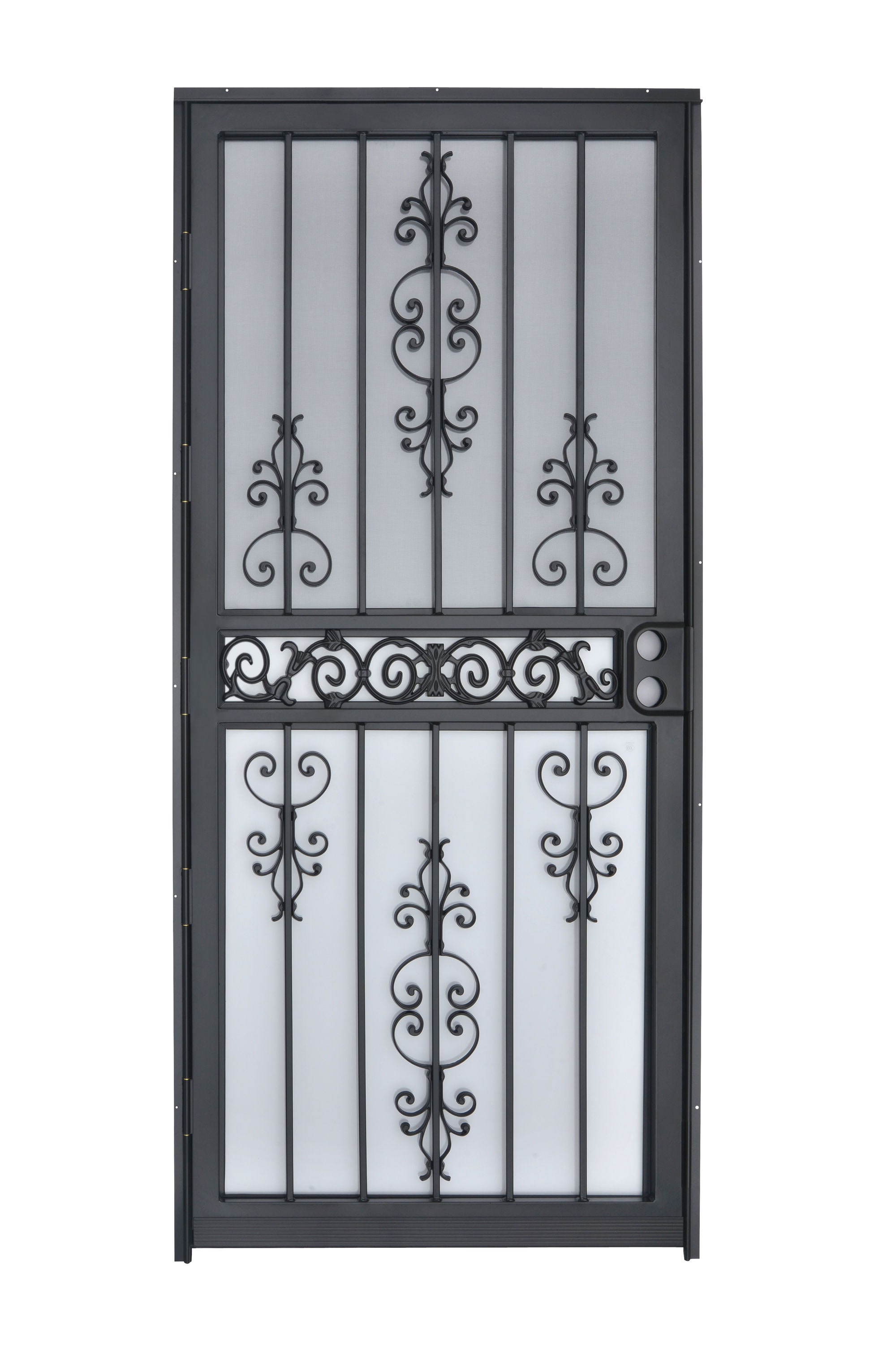 Garden View 36-in x 80-in Black Steel Recessed Mount Security Door with Charcoal Screen Tempered Glass Rubber | - Gatehouse LF609-36-BLK
