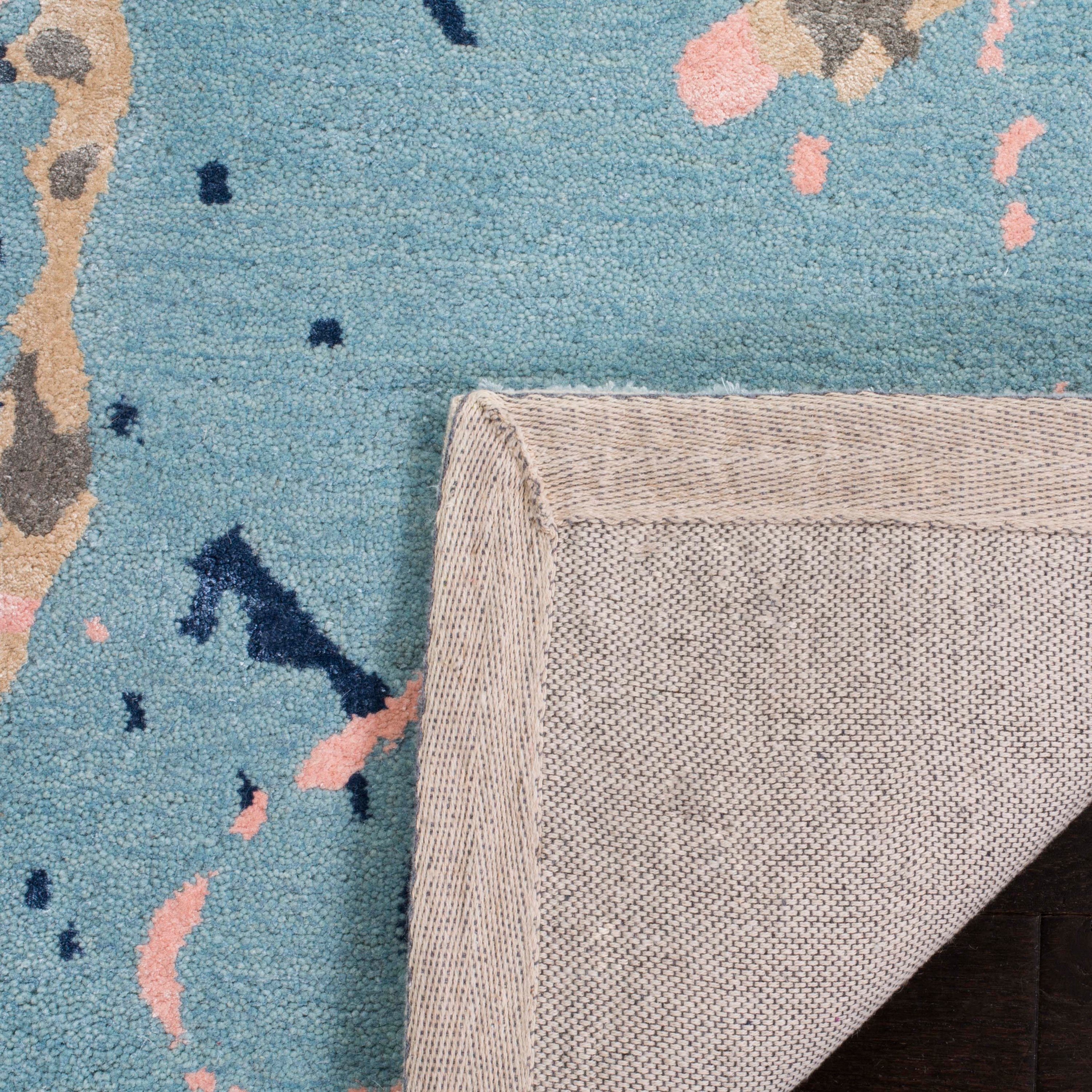 Soho Blue and Light Pink Wool Area Rug