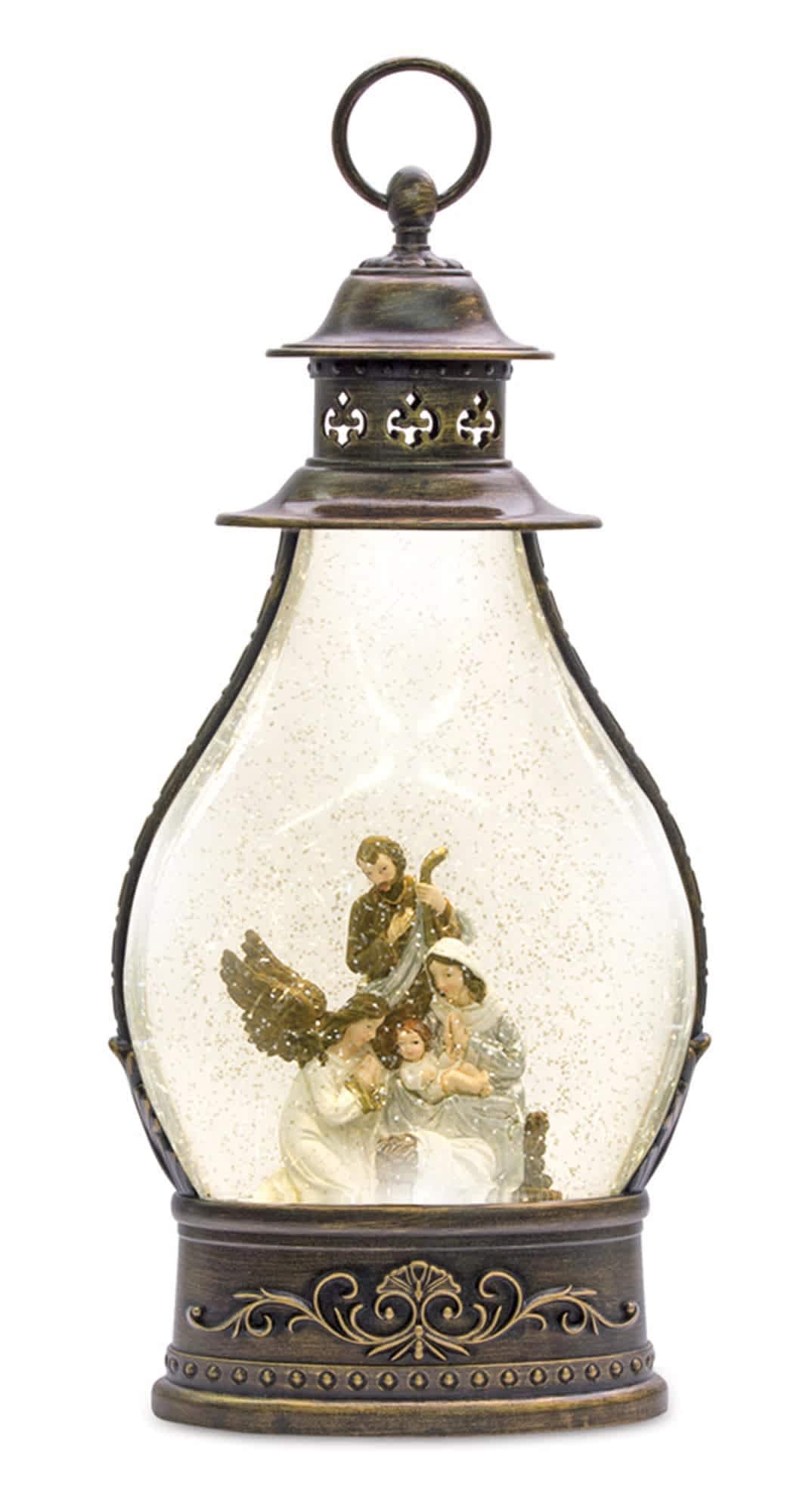 Melrose International LED Snow Globe Lantern with Holy Family Nativity Scene 15.5 in H