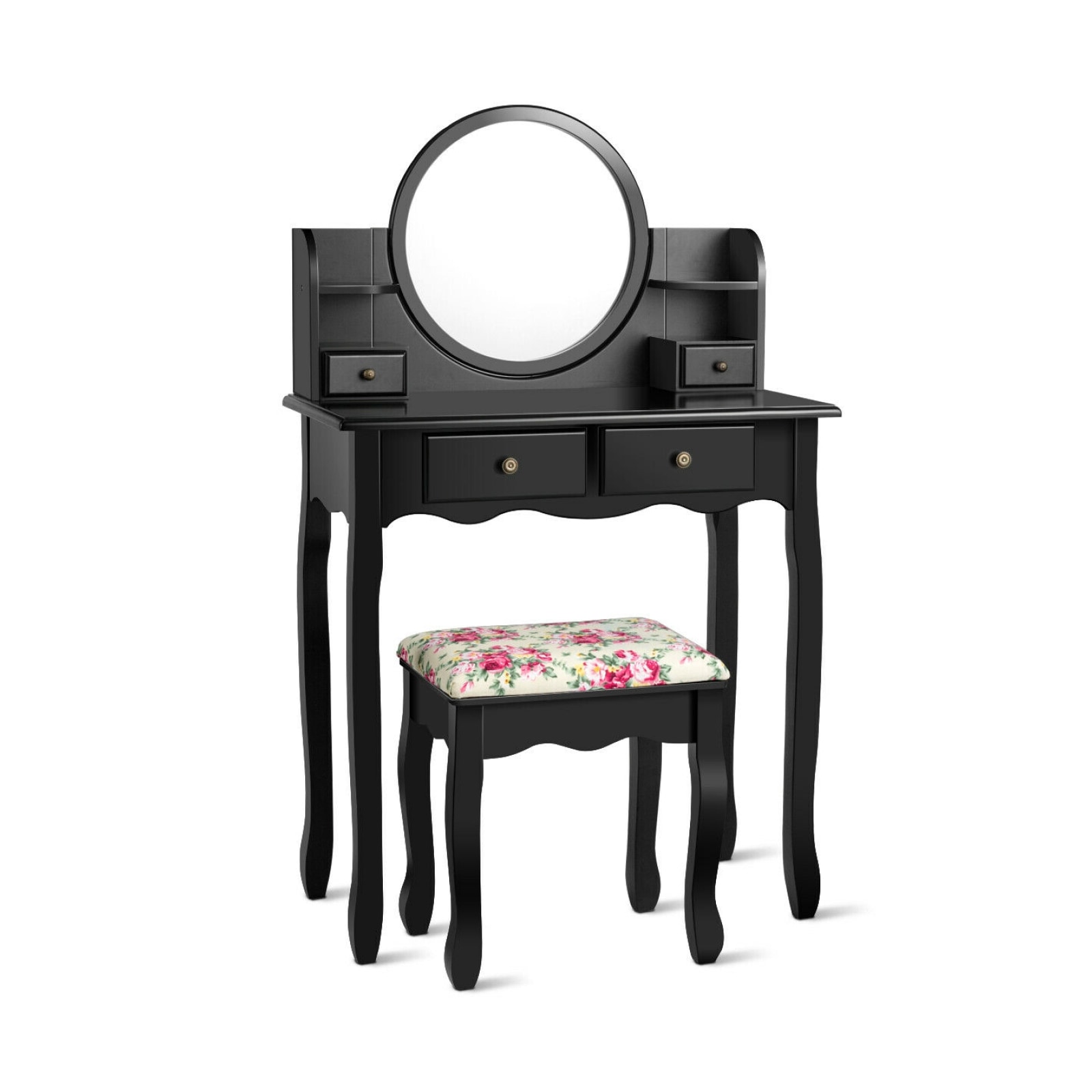 Slickblue D-CO-KB03166WH 29.5-In Black/White Makeup Vanity with Stool and Rotating Mirror for Bedroom or Dorm Room