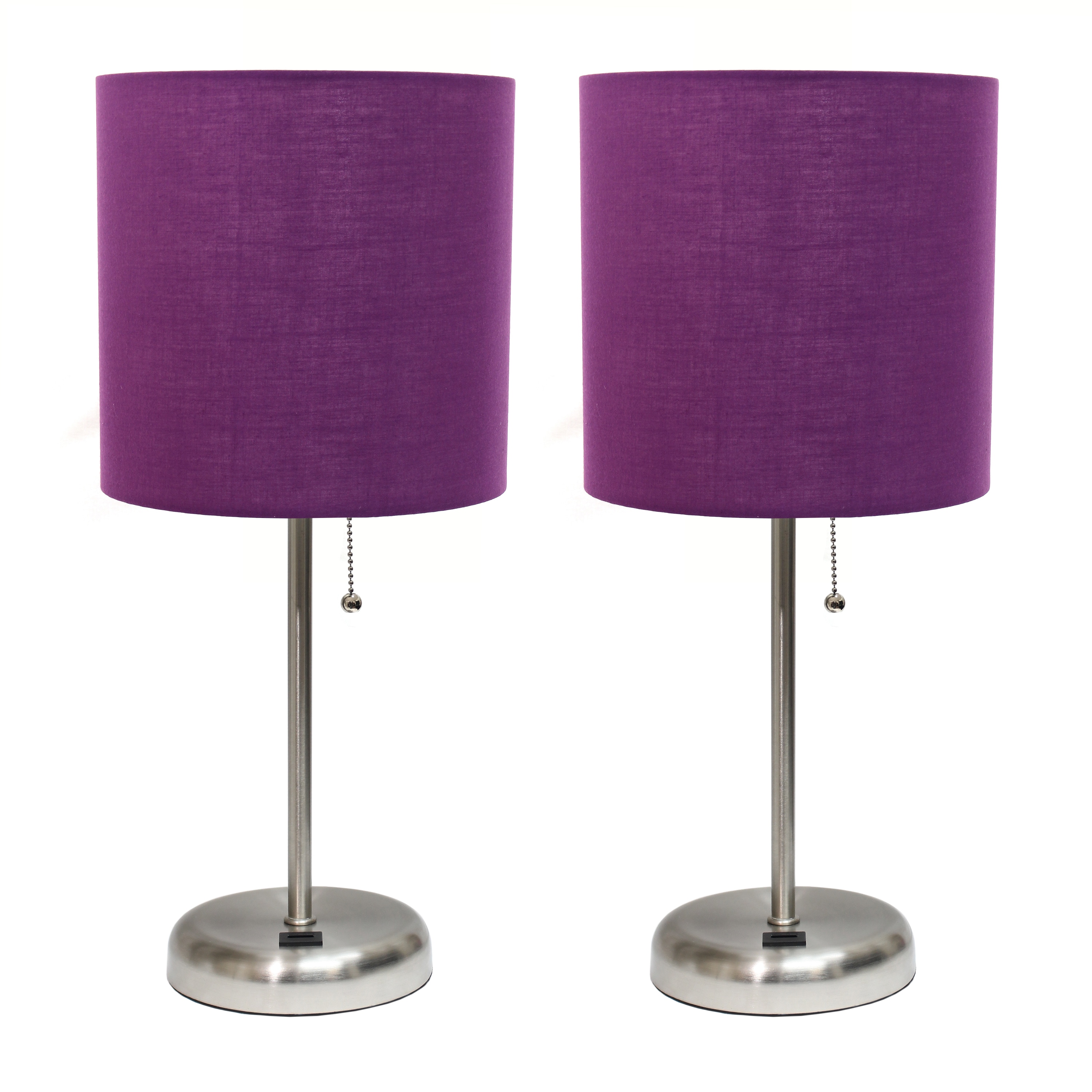 Creekwood Home CWT-2012-PR-2PK Oslo 19.5-in Brushed Steel/Purple Shade LED Pull-chain Table Lamp with Fabric Shade 2 -Set