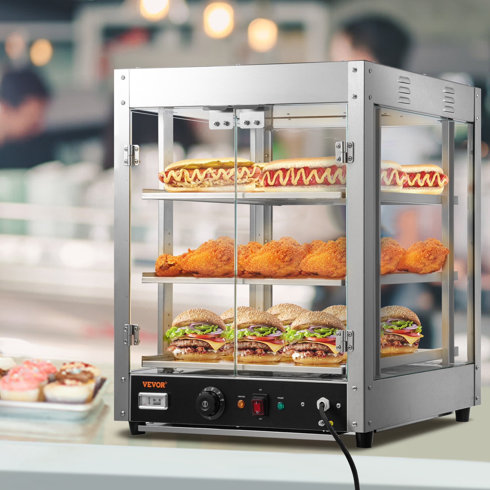 VEVOR 800W 3 Tier Food Warmer Hot Dog Toaster with Bun Warmer SPBWJCYBXGGHBUG51V1 Sansujyuku sansujyuku.com