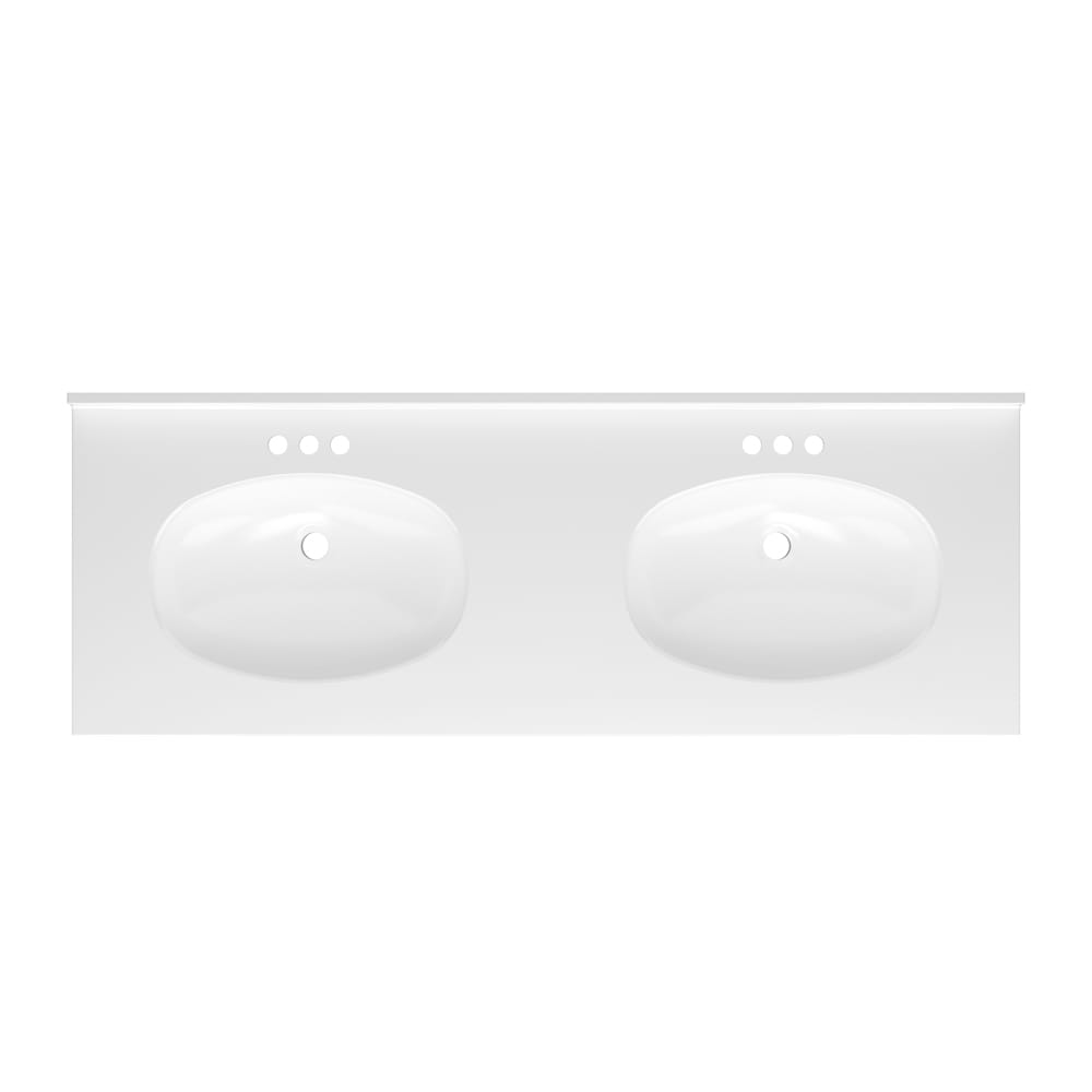 Project Source MP261D-3 Cultured Marble Vanity Tops 61-in x 22-in White Cultured Marble Double Sink 4-in Centerset Faucet Mount Bathroom Vanity Top