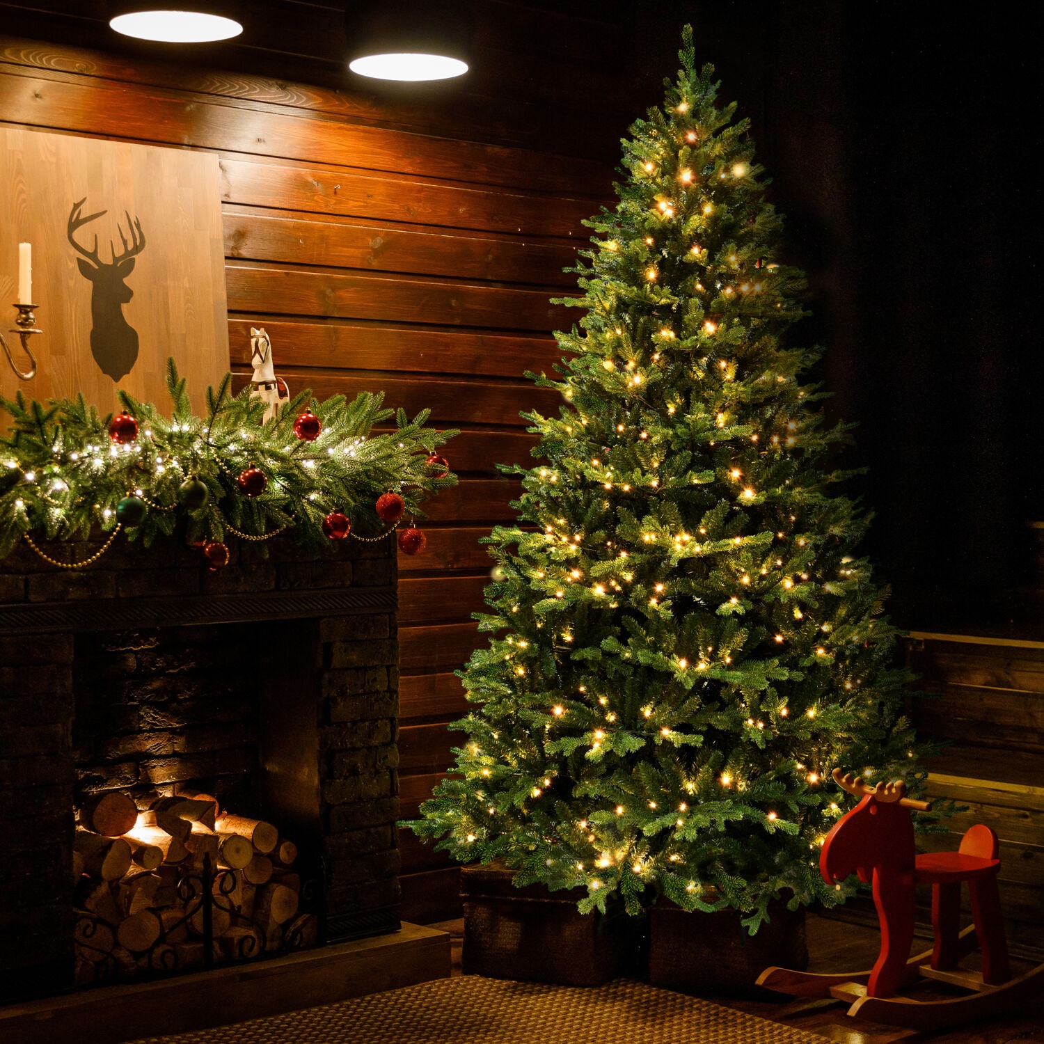 7.5-Foot Green Pine Artificial Christmas Tree with Warm White LED Lights