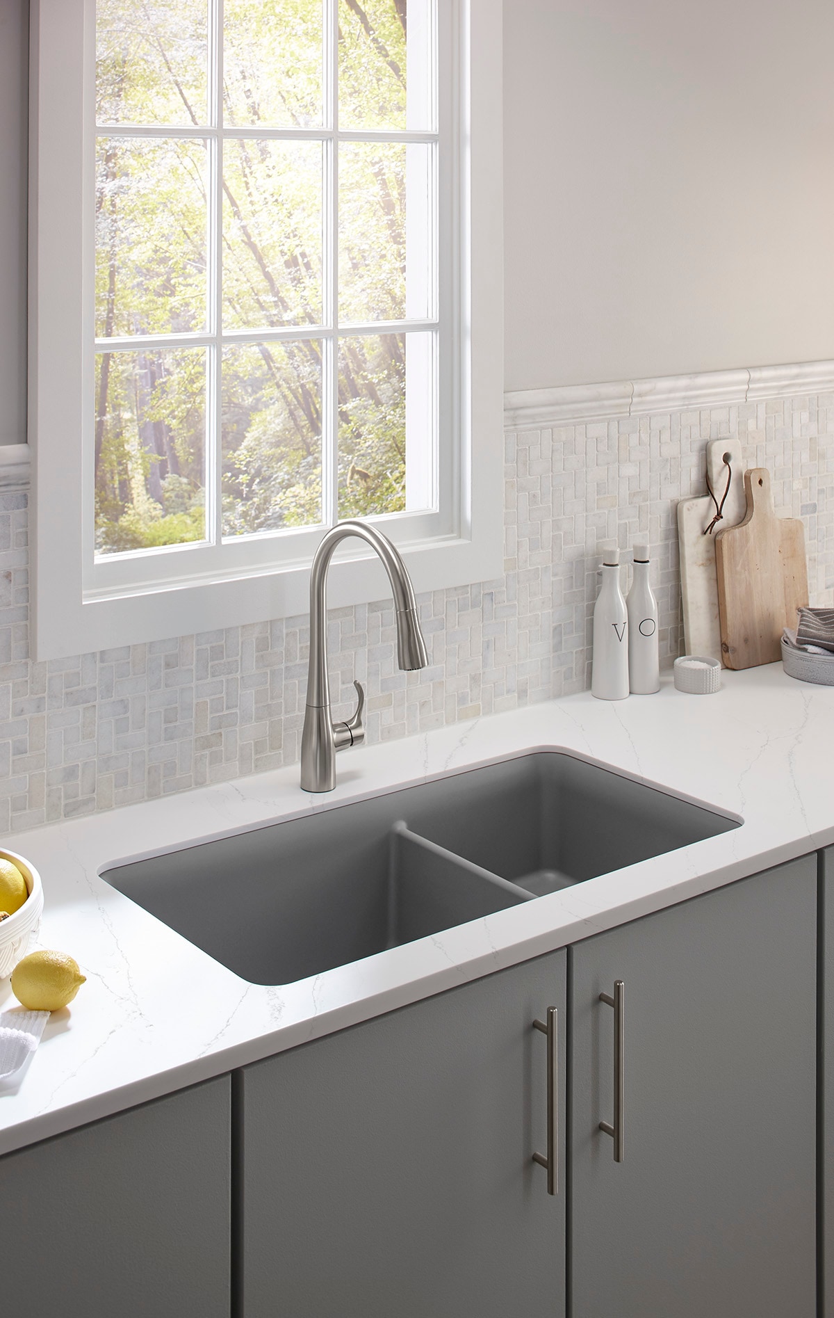 KOHLER 8204-CM4 Undermount 33.5-Inches x 18.3125-Inches Composite Double offset bowl Kitchen Sink
