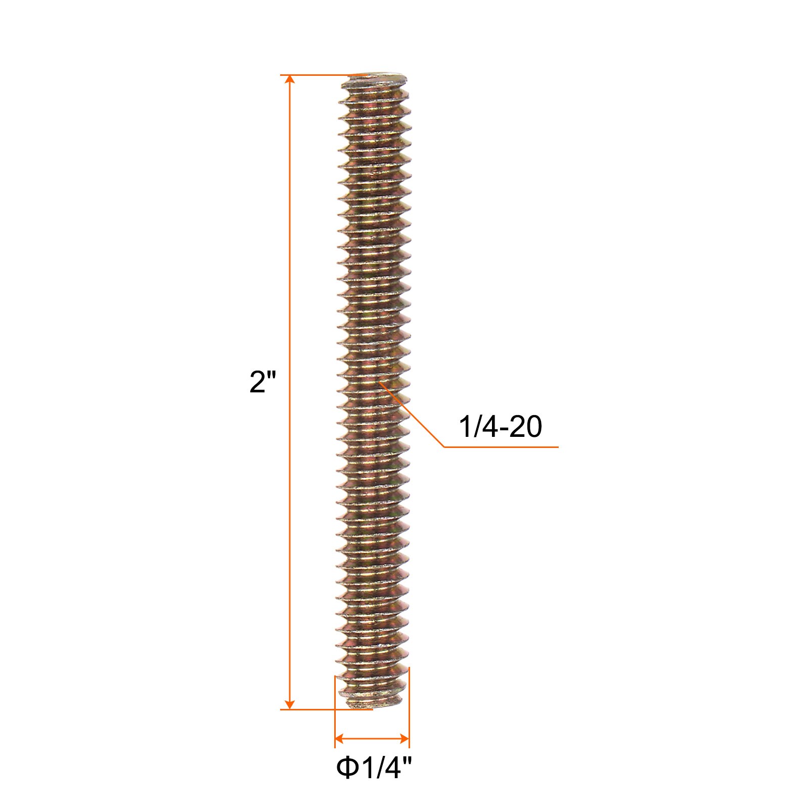 Unique Bargains 12pcs Color Zinc Fully All Threaded Rod 1/4inch-20 ...