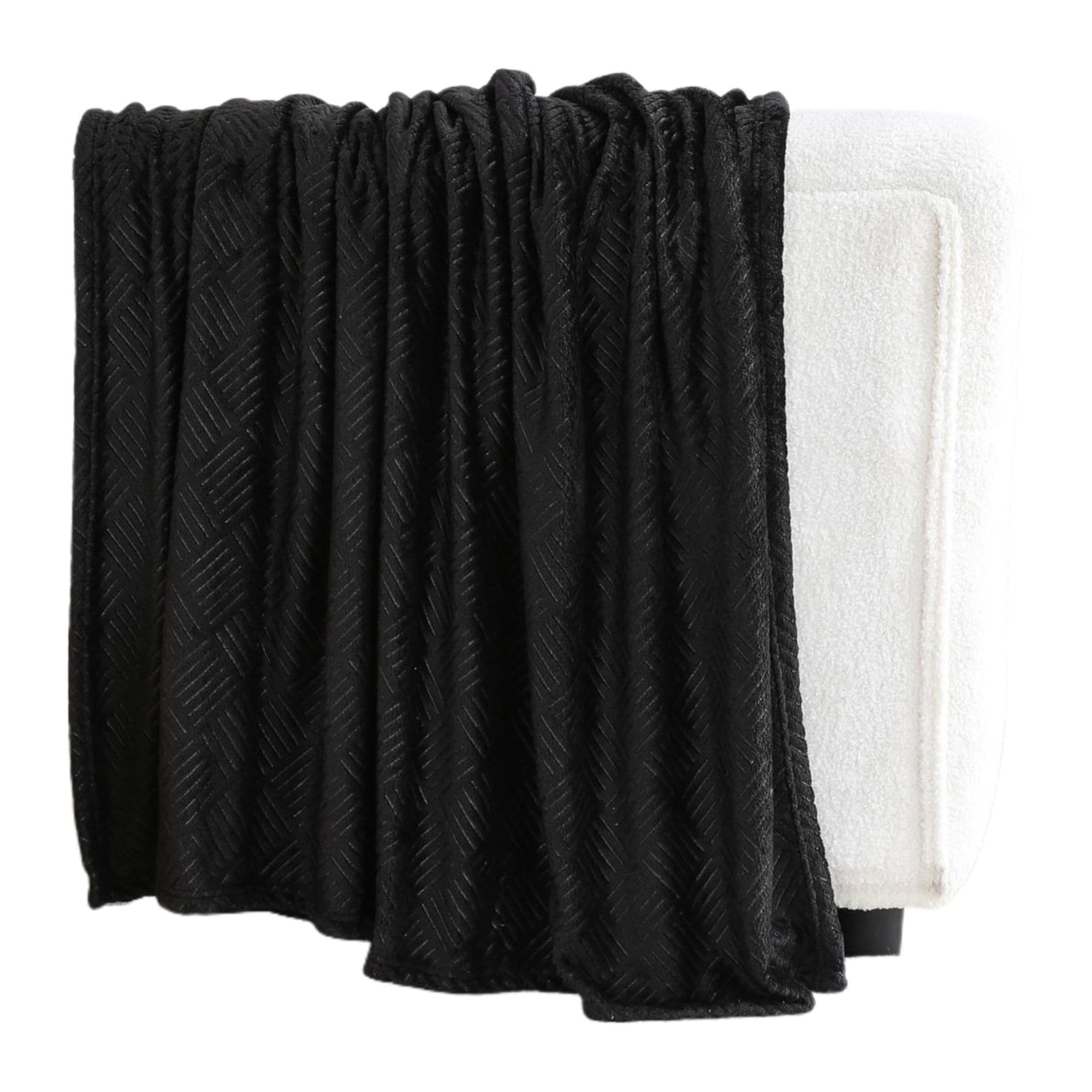 KATE AURORA Ultra Soft and Plush Hypoallergenic Boston Geo Accent Fleece Throw Blanket 50 in x 60 in Black