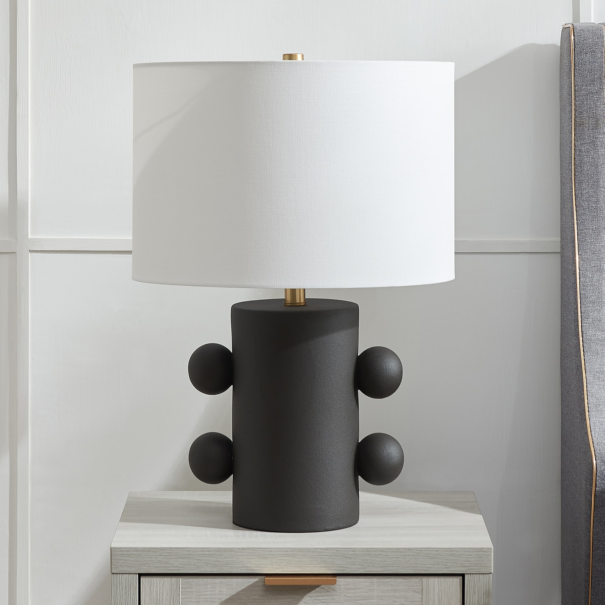 Hailey Home TL2220 Jurrah 20.5-in Matte Black LED Incandescent Rotary socket Table Lamp with Fabric Shade