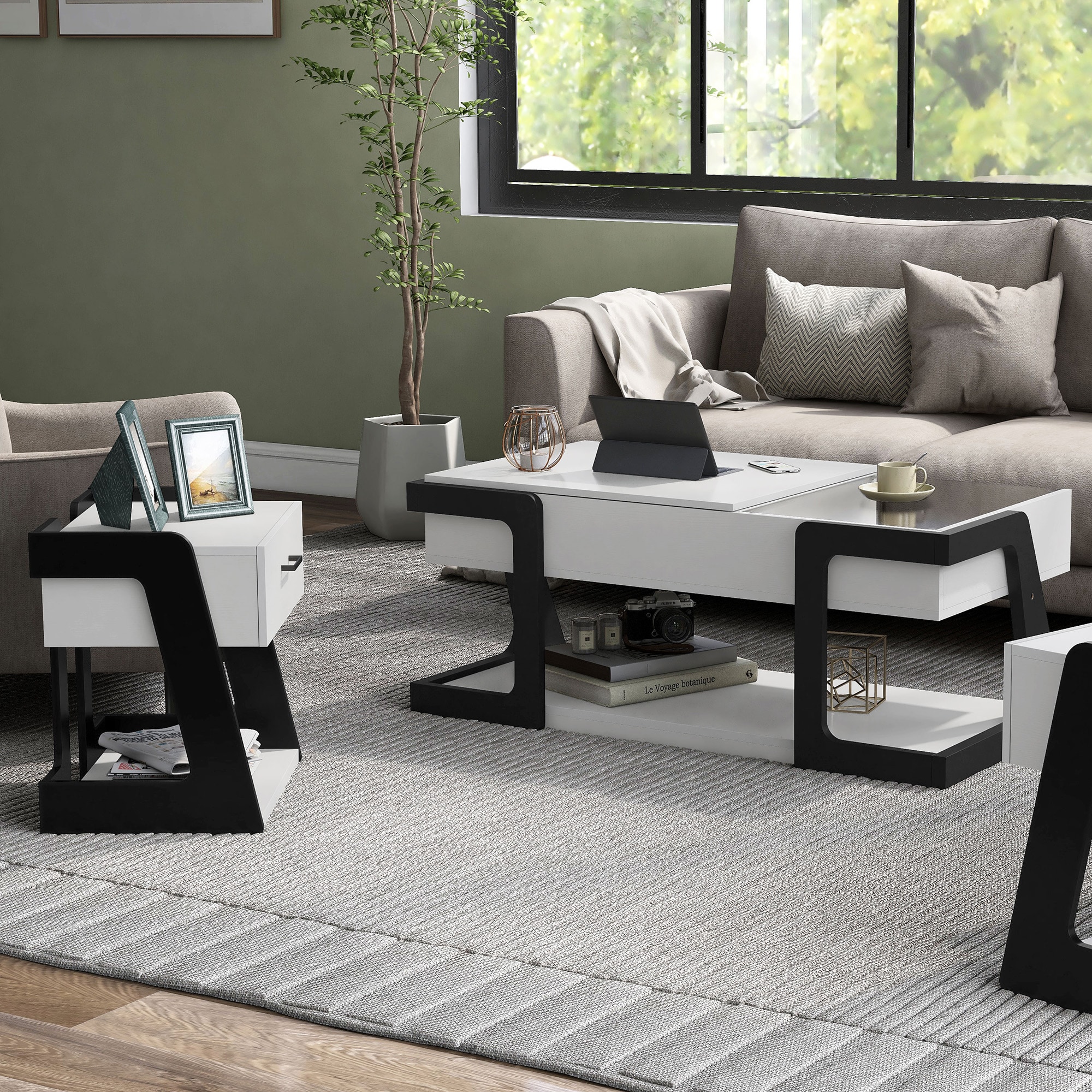 Oakley White and Black Composite Coffee and End Table Set