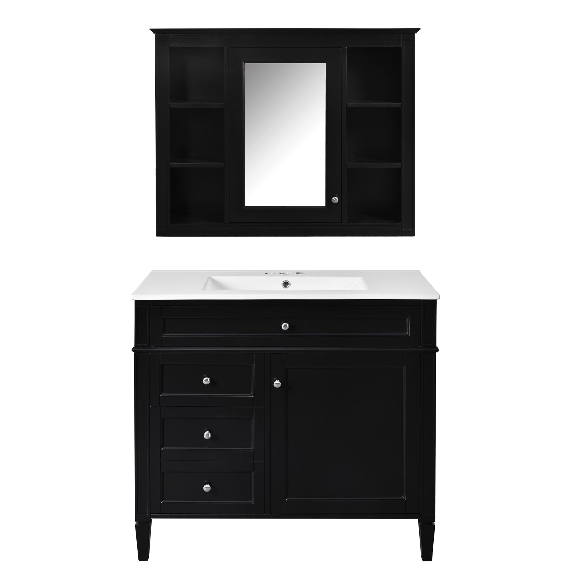 Boyel Living - 36 Inch Modern Bathroom Vanity Set with Medicine Cabinet Ceramic Sink Black