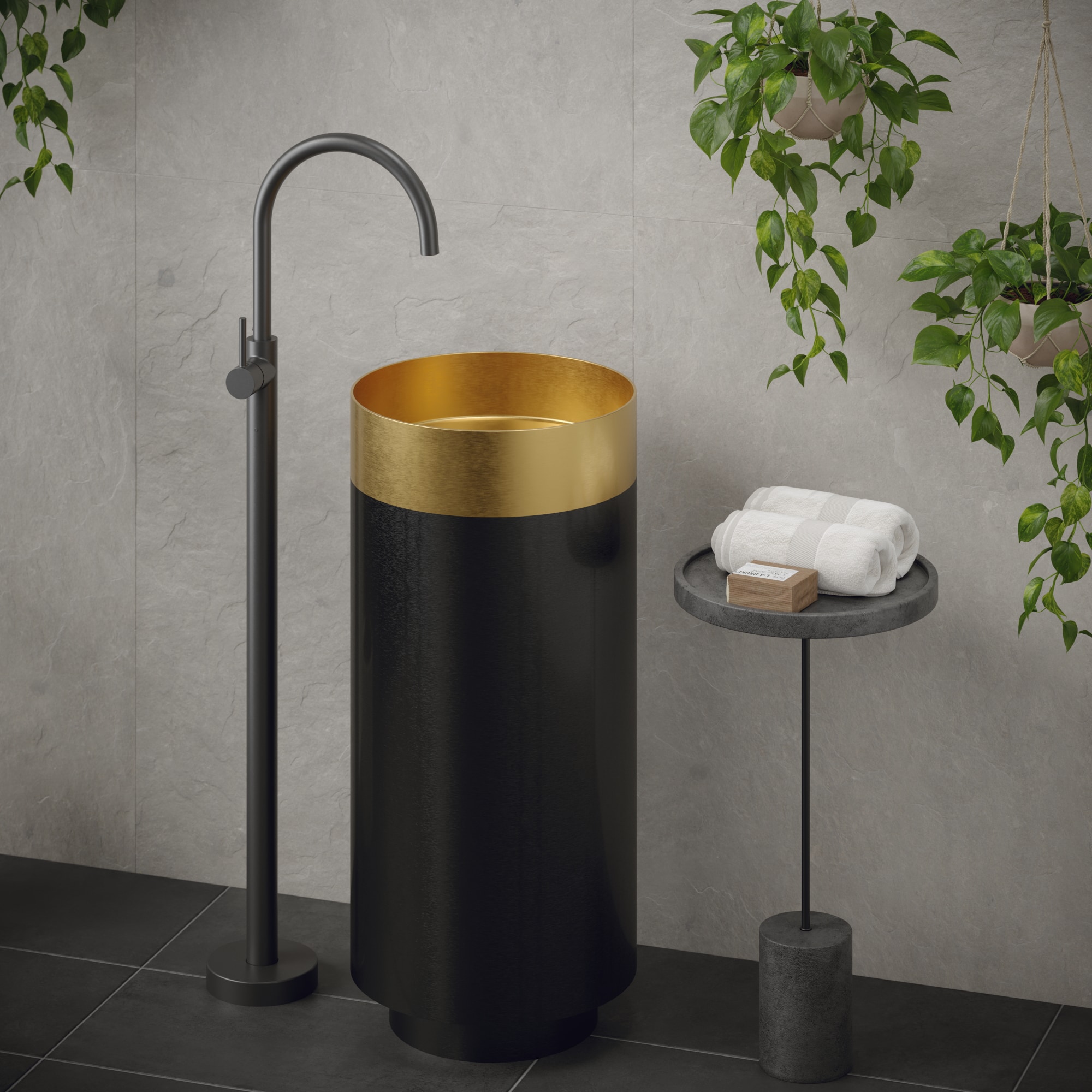 Karran CCP200G Stainless steel Modern Gold / Gunmetal Grey Pedestal Sink Combo , with Drain ( 15-in x 15-in x 32.75-in