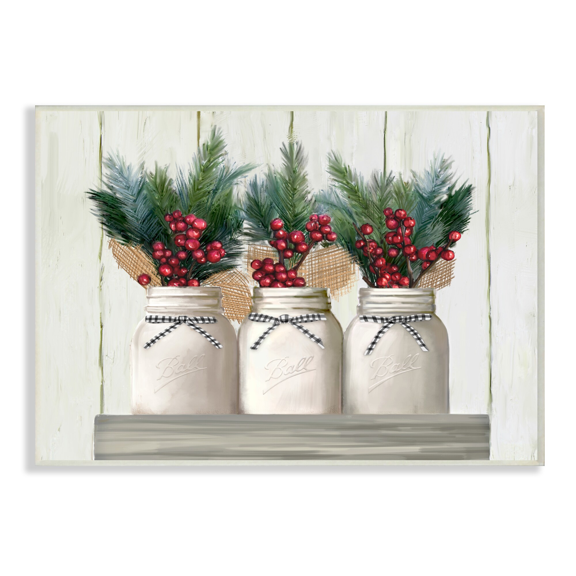 Stupell Industries White Country Jars with Christmas Berry Bouquets ...