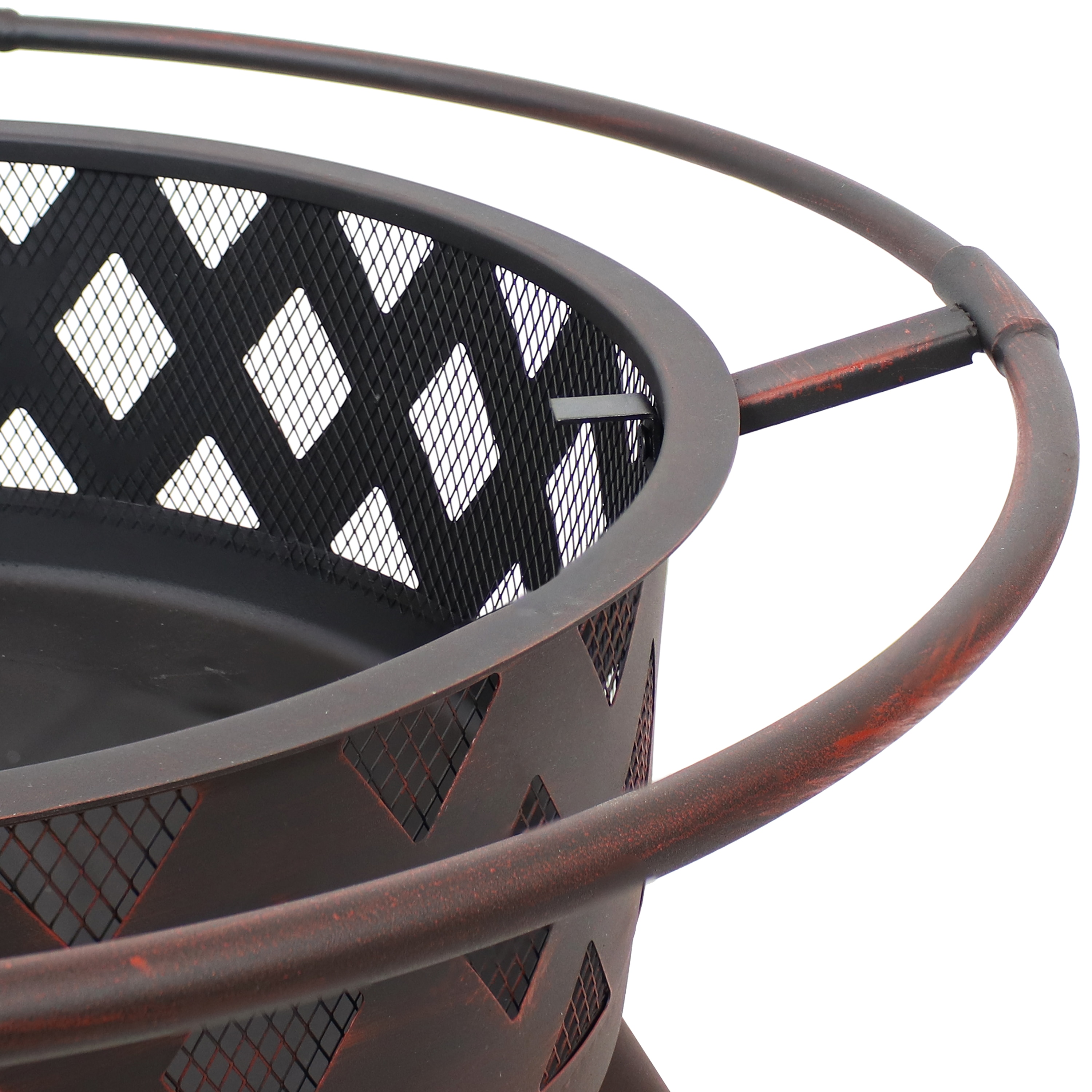 Bronze 30-Inch Crossweave Wood-Burning Fire Pit with Screen and Poker