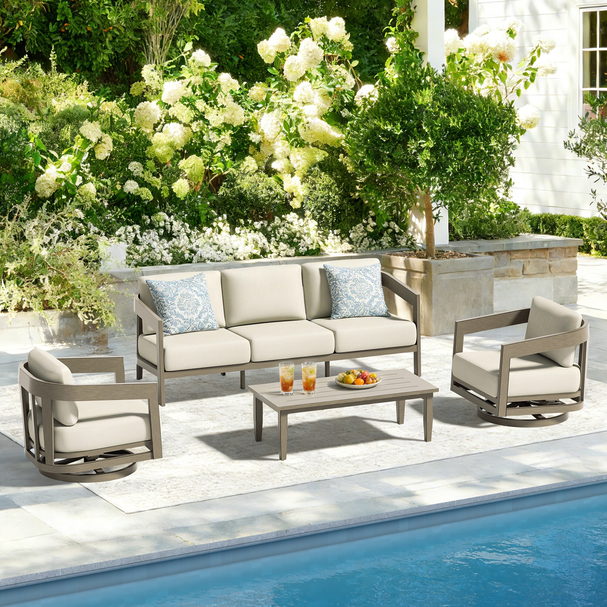 PEAK HOME FURNISHINGS Harmonti 4 -Piece Patio Sofa Conversation Set with Beige Olefin Cushions