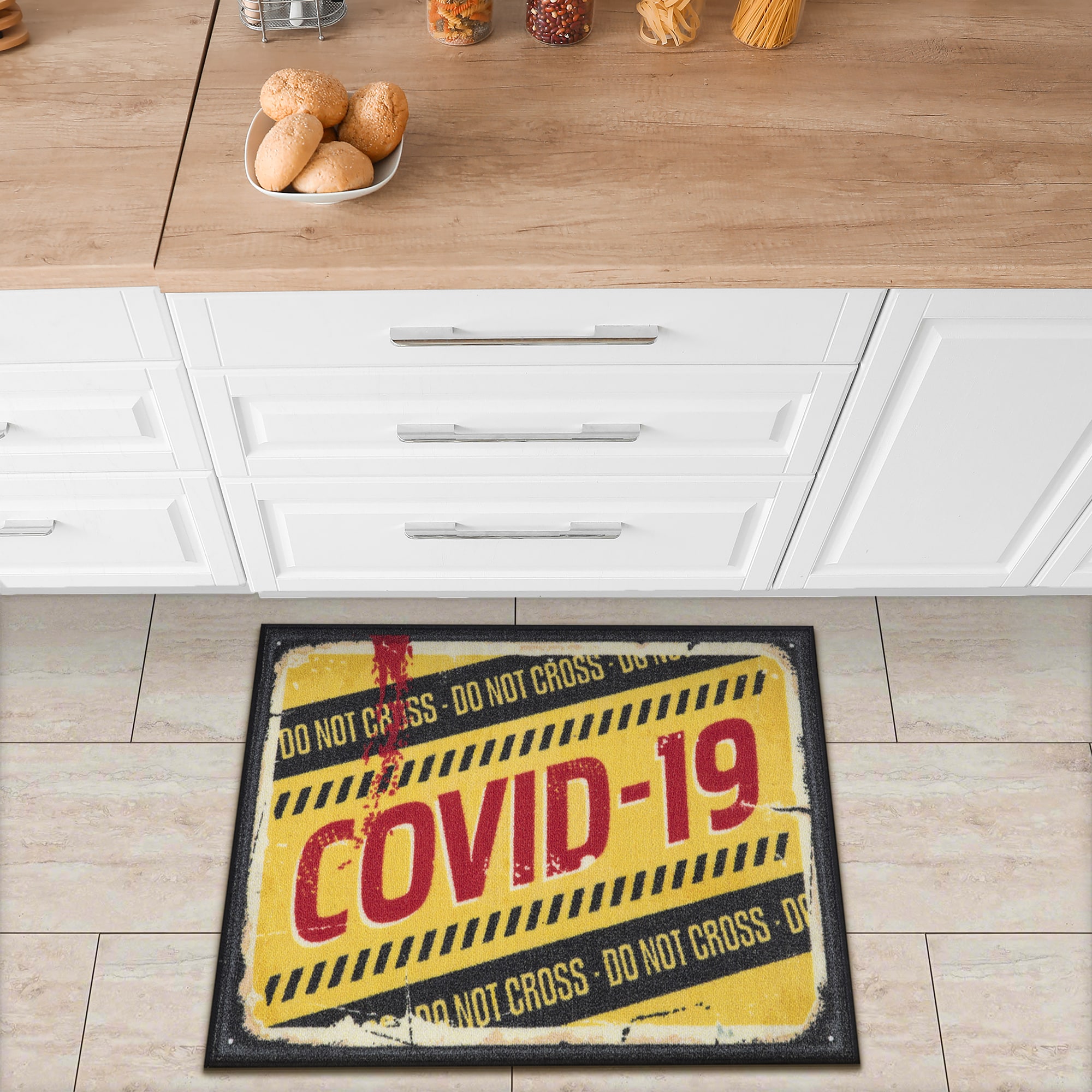 Ottomanson KTC1019-2X3 Siesta Kitchen 2 x 3 (ft) Loomed Nylon Yellow Rectangular Indoor Abstract Mid-Century Modern Area rug