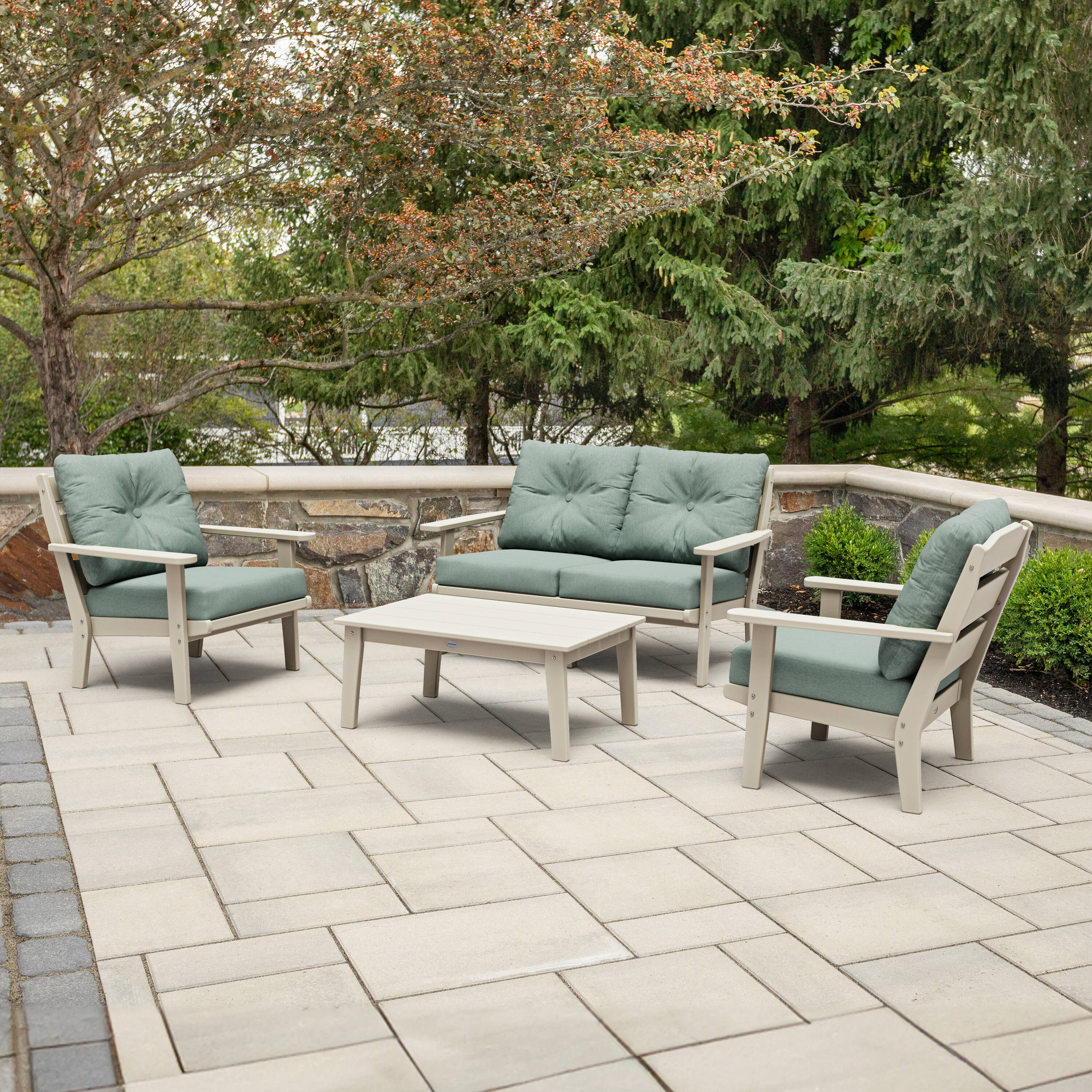 allen + roth by POLYWOOD PWS731-2-SA161130 Oakport 4-Piece Patio Conversation Set with Green Cushions