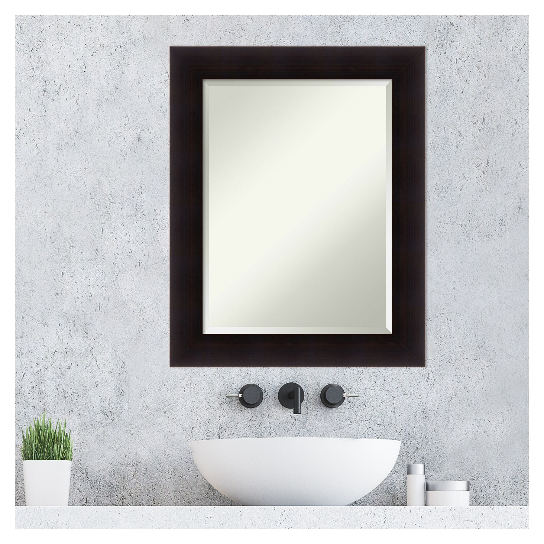 Espresso Wood Rectangular Bathroom Vanity Mirror 24 x 30 Inch