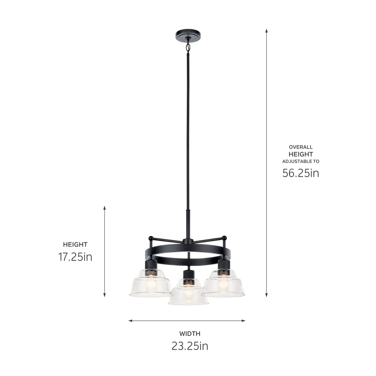 Eastmont Vintage Industrial 3-Light Black Chandelier with Clear Glass Shades