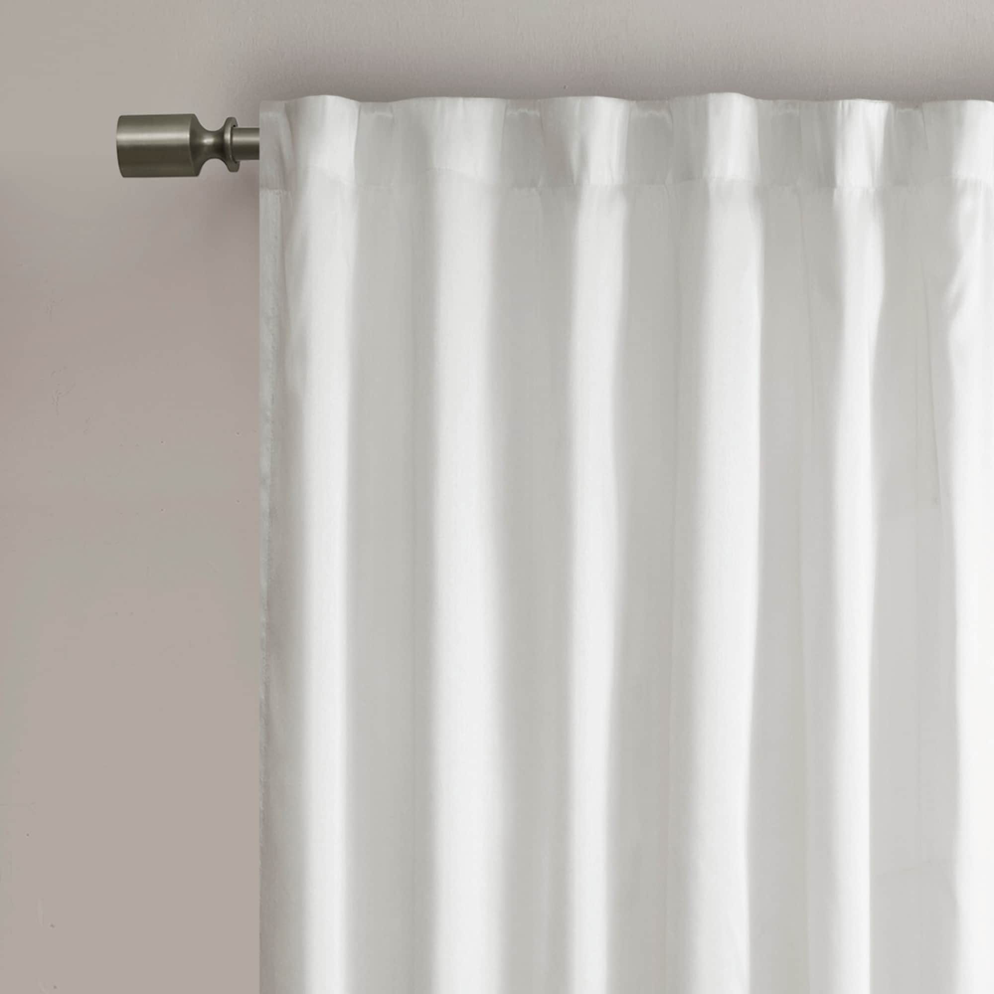 White Faux Silk Embroidered Puddle Length Curtain Panel