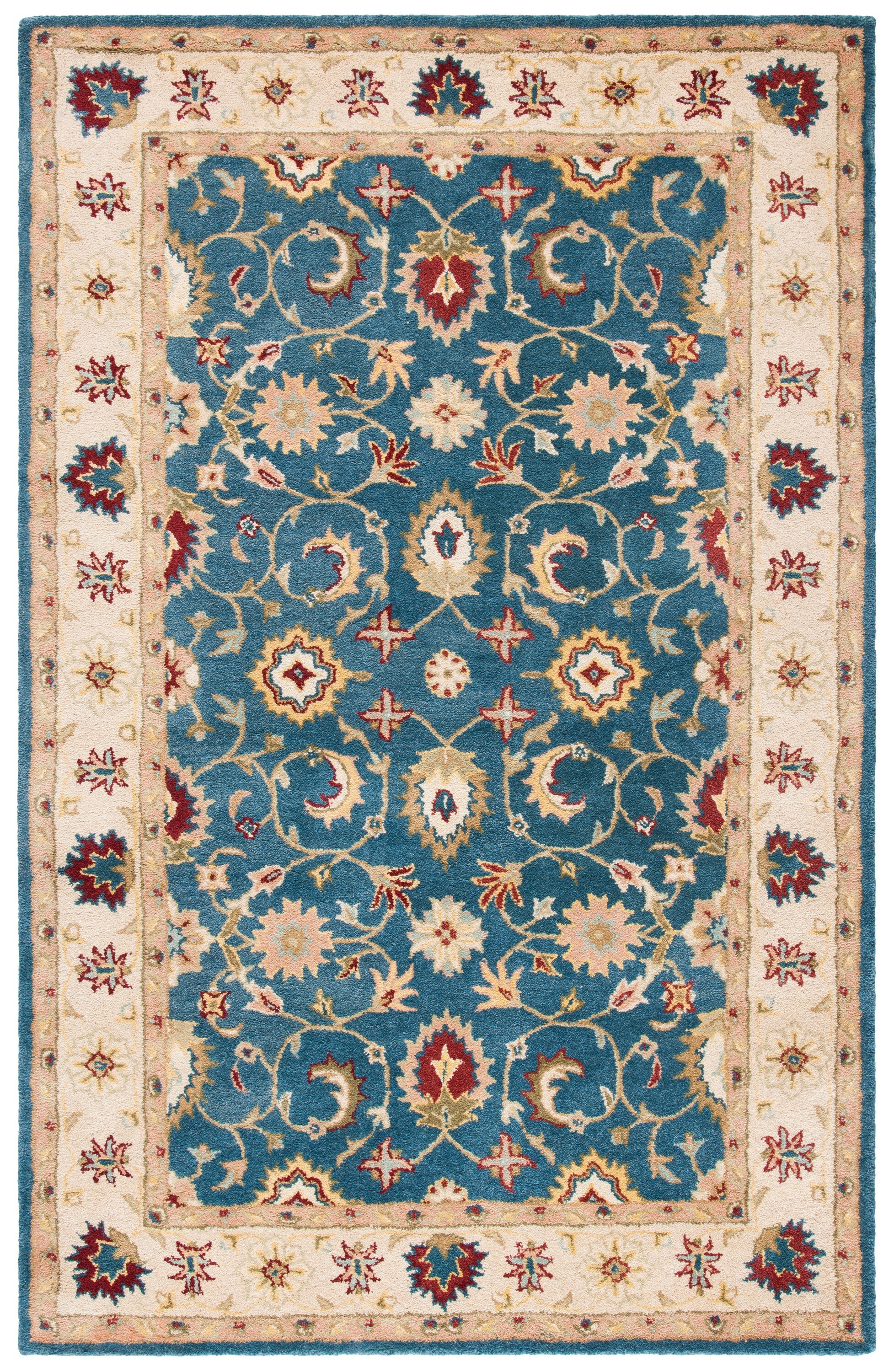 Heirloom Blue and Beige Hand-Spun Wool 5' x 8' Area Rug