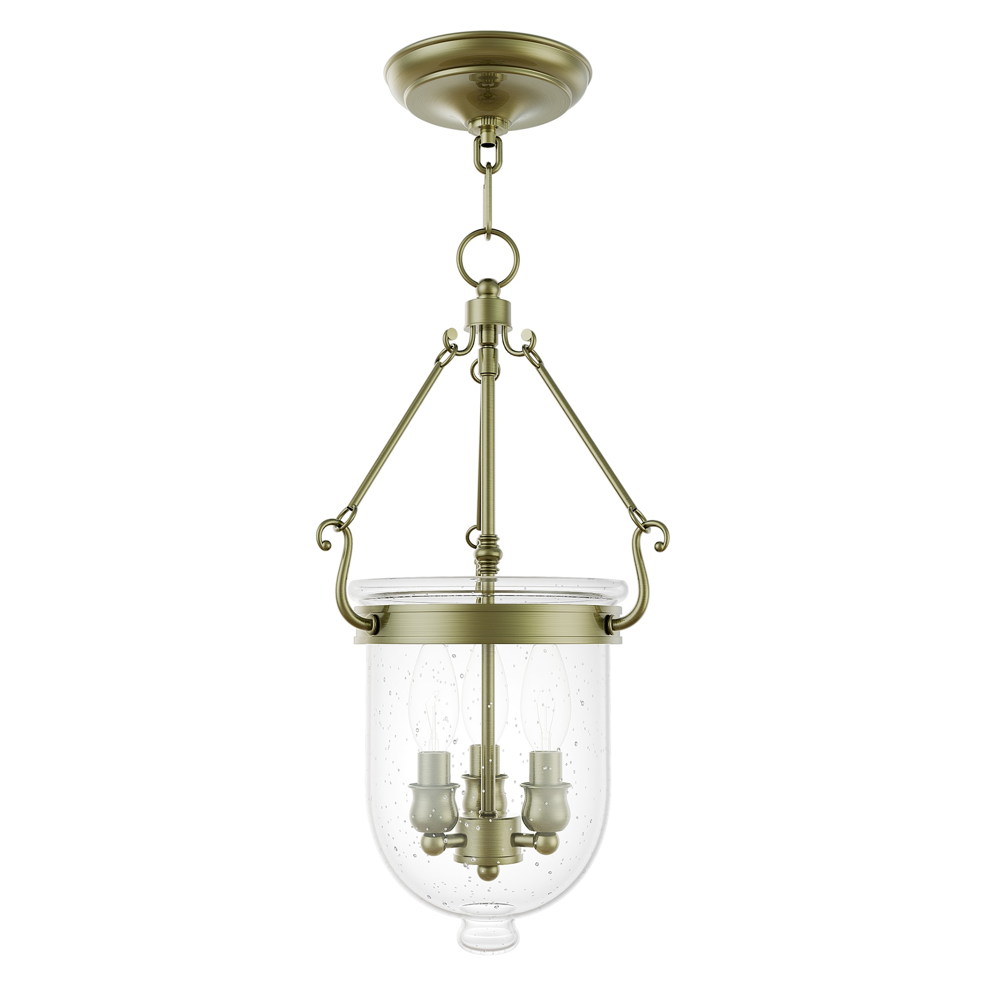 Antique Brass Seeded Glass 3-Light Jar Pendant for Indoor/Outdoor