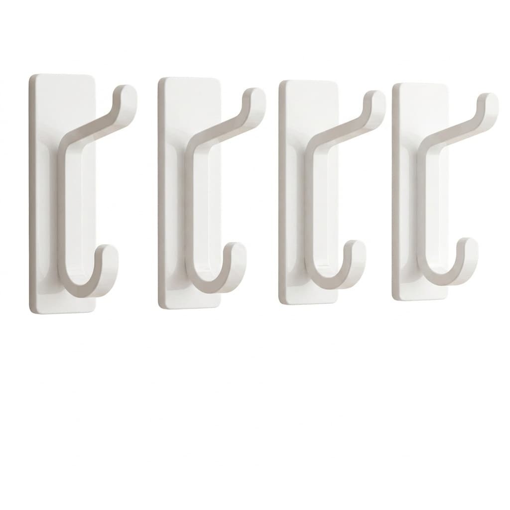 Afoxsos  Wall Hooks Adhesive Door Hanger 13LB Heavy Duty White Aluminum Double Hook for Coat Towel Bathroom Kitchen No Drill 4 pack