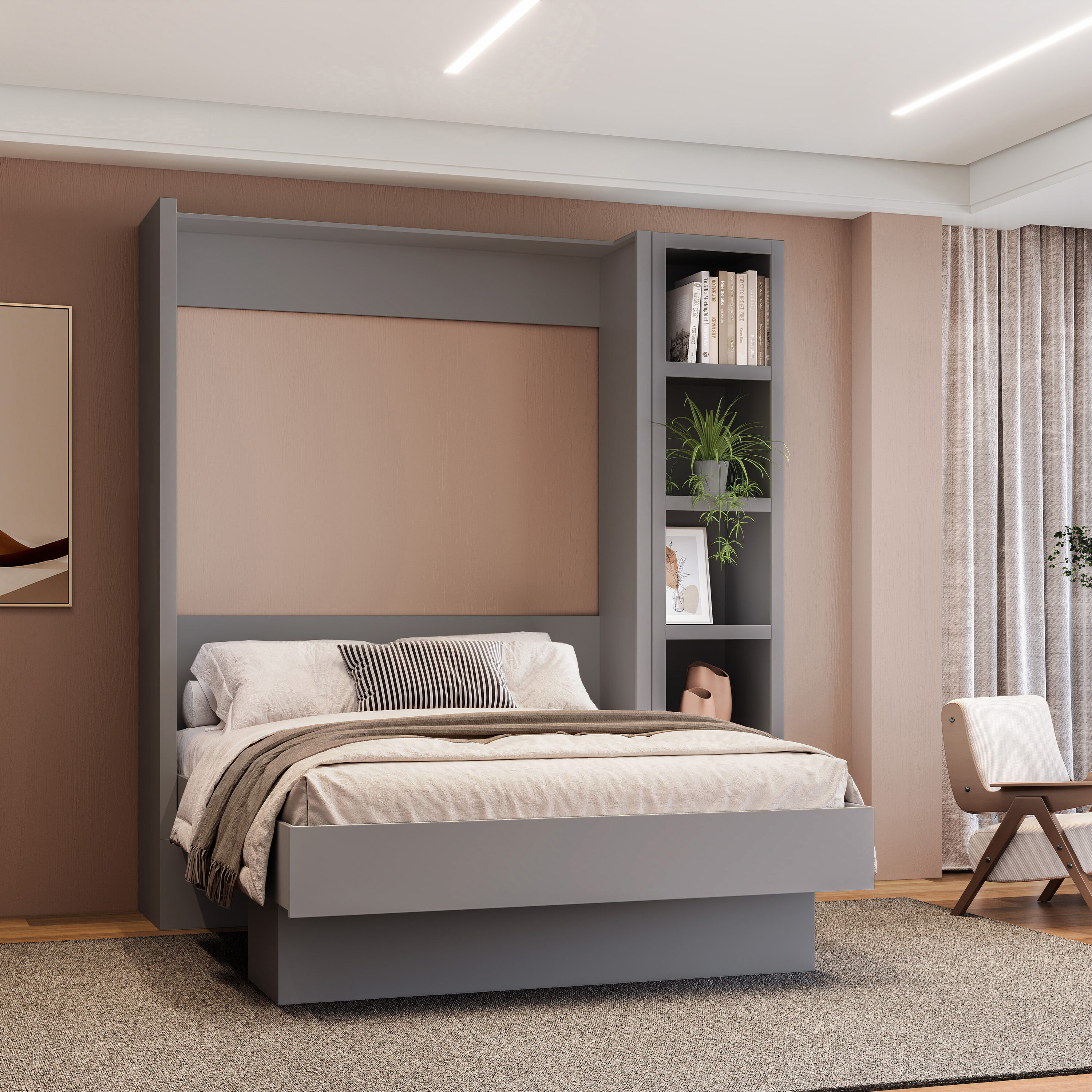 Oakland Living LWLILA-BED-FL-BS-GY Gray Full Wood Murphy Bed