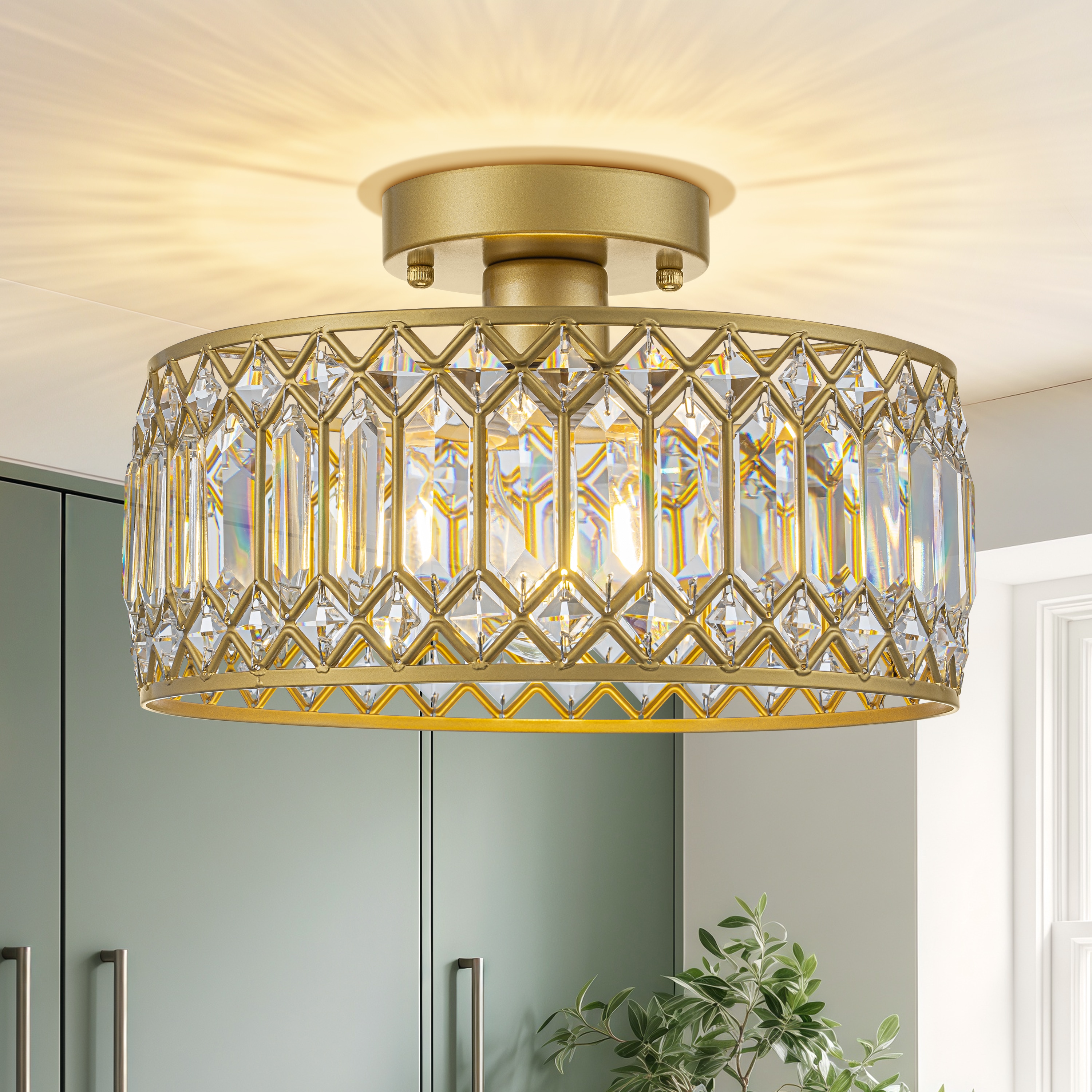 GoYeel ZC052GD01D29 1 -Light 11.42-in Gold Semi Flush Mount Light