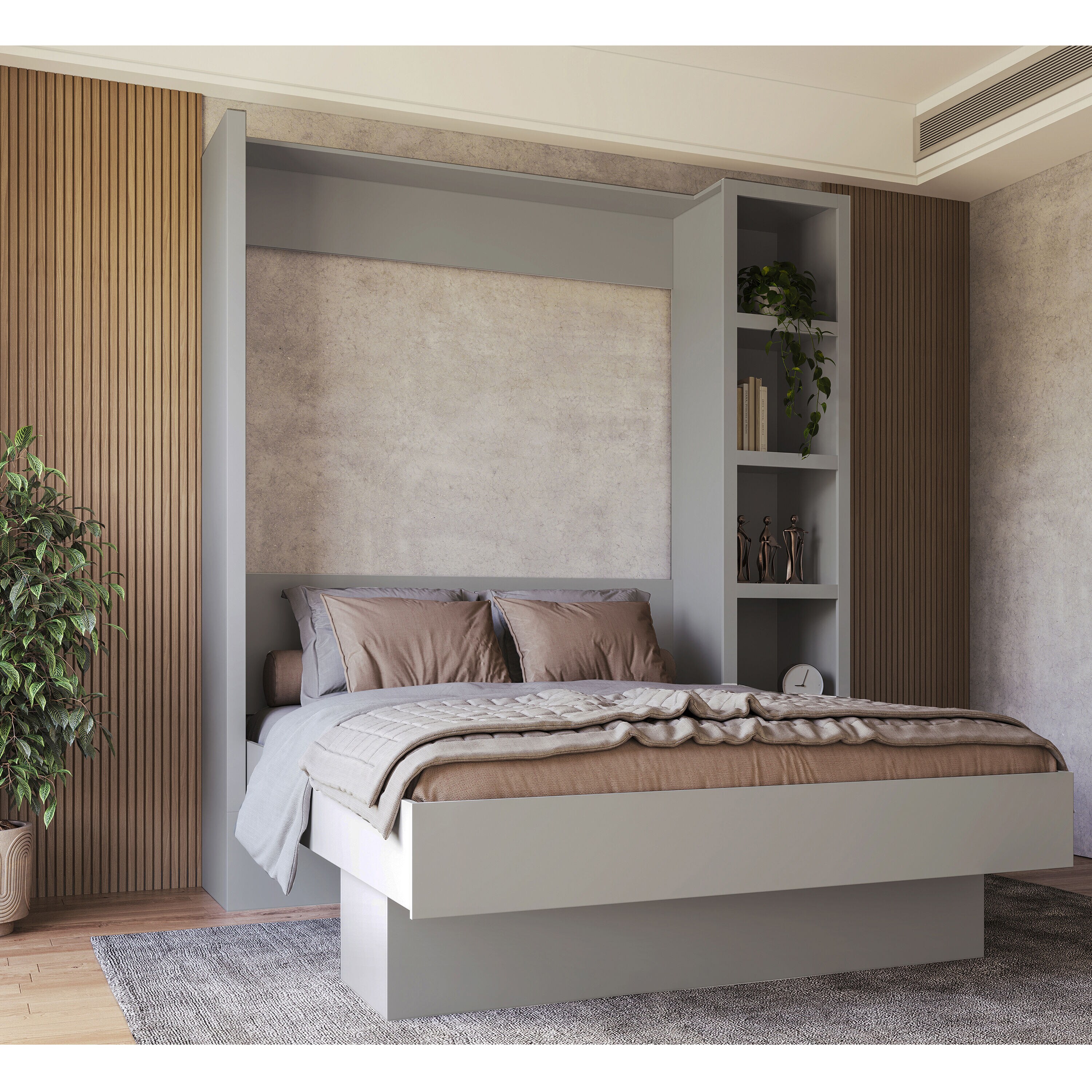 Oakland Living LILA-BED-QN-BS-GY High Quality Brazilian Wall Bed Grey Queen Wood veneer Murphy Bed with Storage