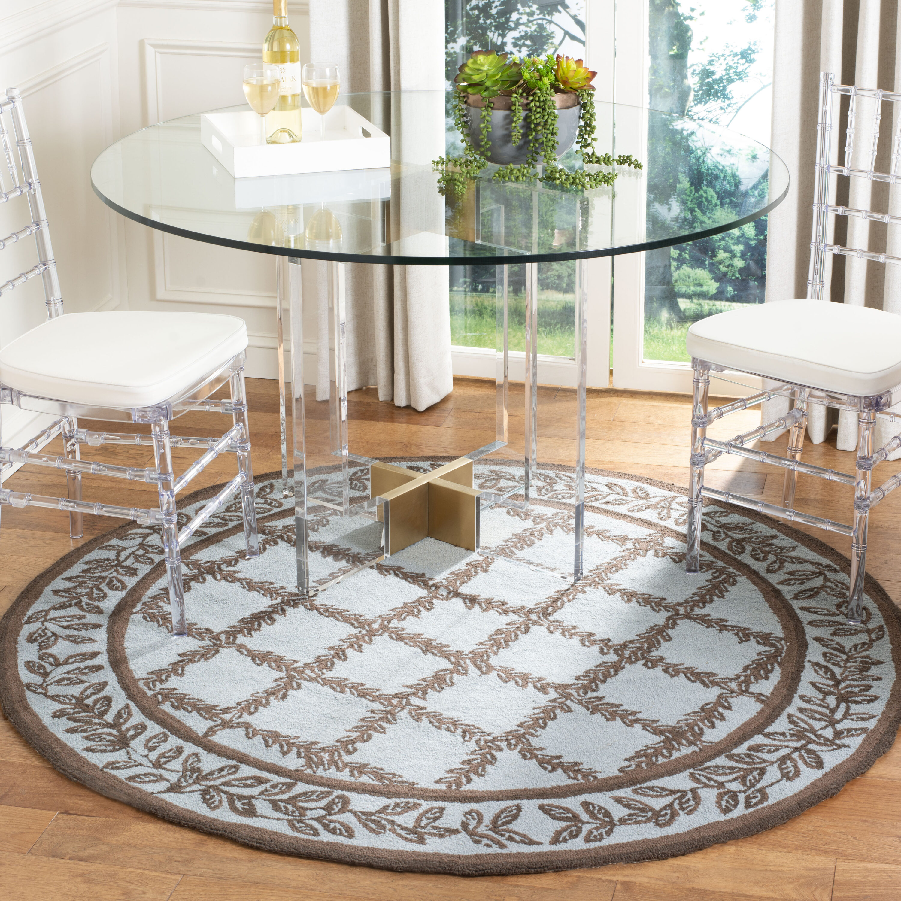 Safavieh HK230J-3R Chelsea Lattice 3 x 3 (ft) Hooked Wool Blue/Brown Round Indoor Trellis Throw rug