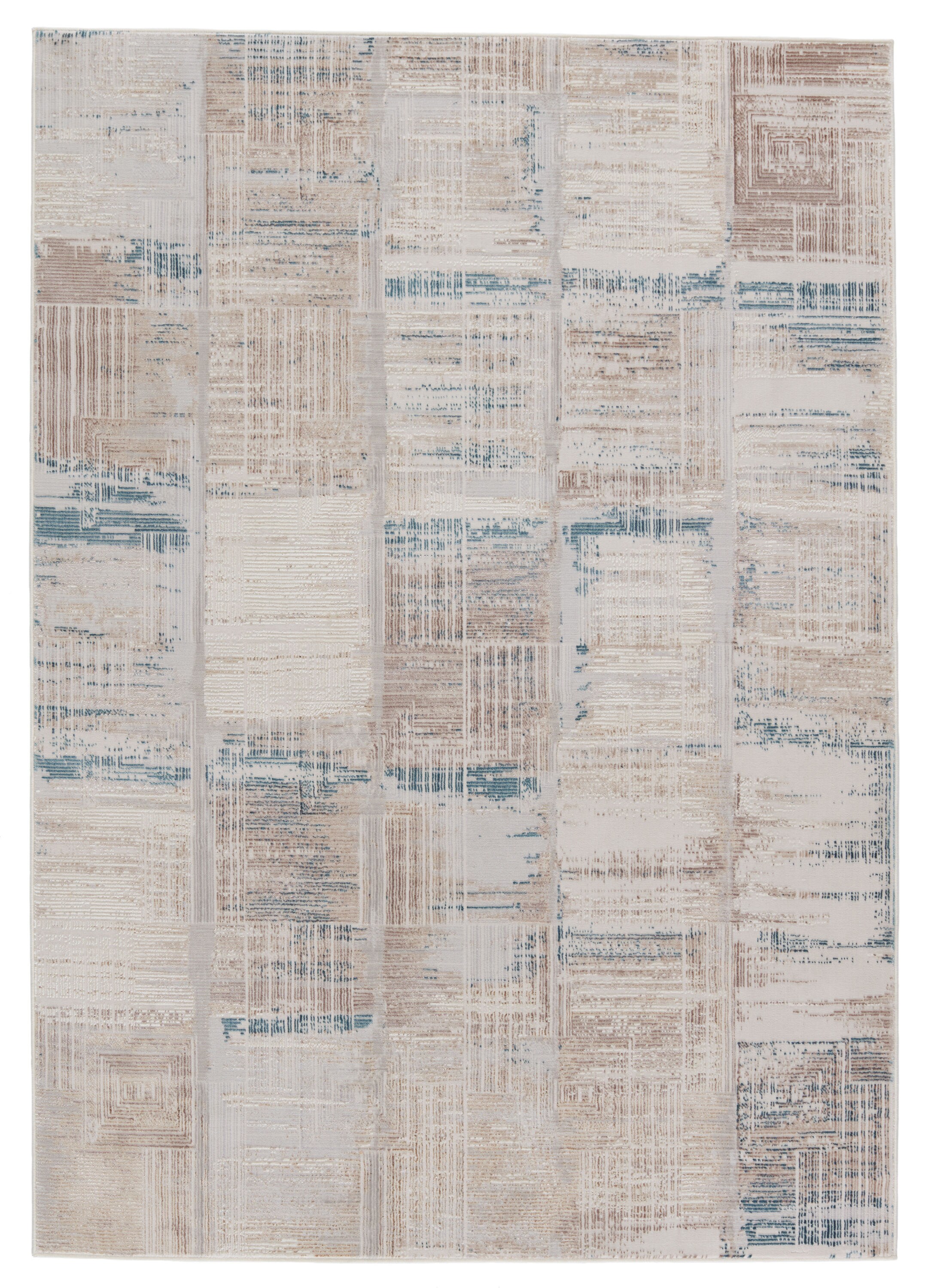 Halvard Blue and Ivory Lattice 5'x8' Washable Wool-Blend Area Rug