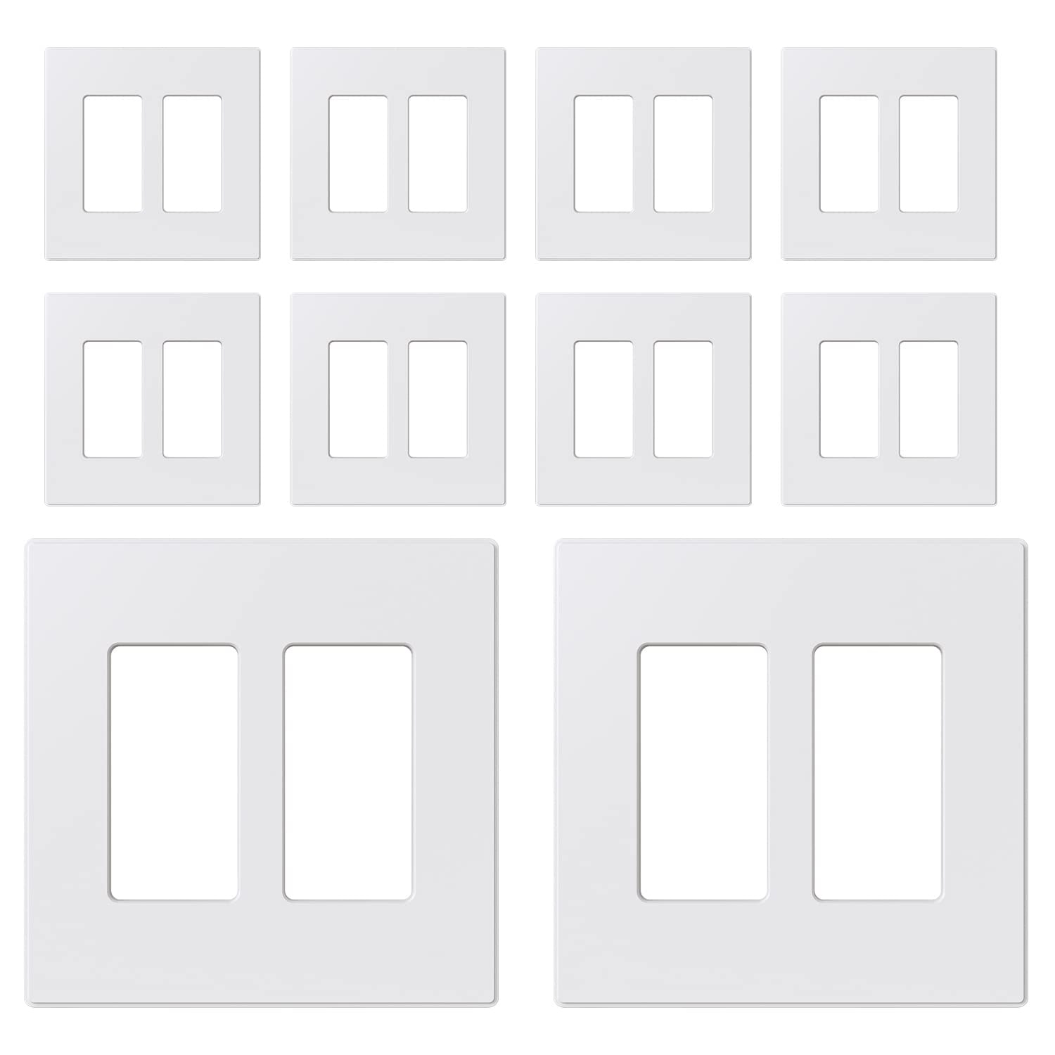 AOIZGMY 2 Gang Screwless Mid Size Wall Plate Cover 4.88 in x 4.94 in Unbreakable Thermoplastic Matte White for Decorator Devices 10 Pack #LAZ0430E05