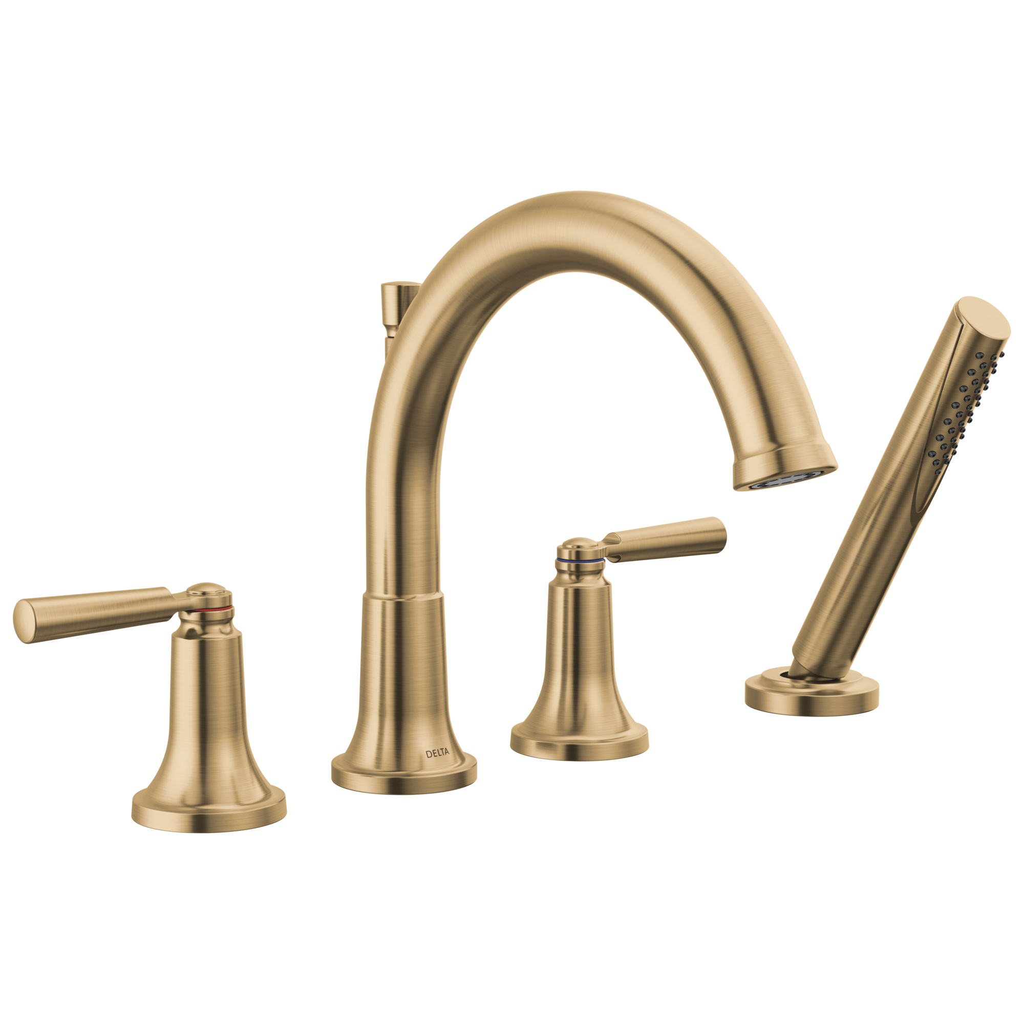 Delta T4735-CZ Saylor Champagne Bronze 2-handle Deck-mount Roman Low-arc Bathtub Faucet with Hand Shower