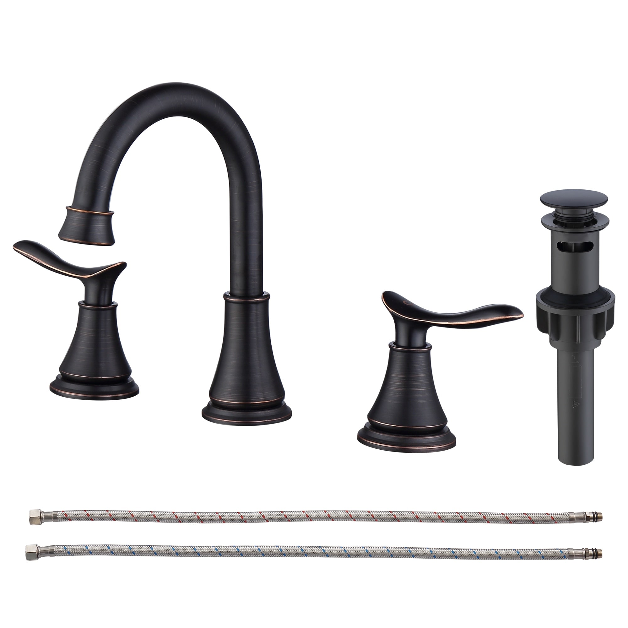 HyperDrop Cart 2-Handle 8 inch Widespread Bathroom Sink Faucet Oil Rubbed Bronze Lavatory Faucet 3 Hole 360 degree Swivel Spout Vanity Sink Basin Faucets with Pop Up Drain Assembly and cUPC Water Supply Hoses