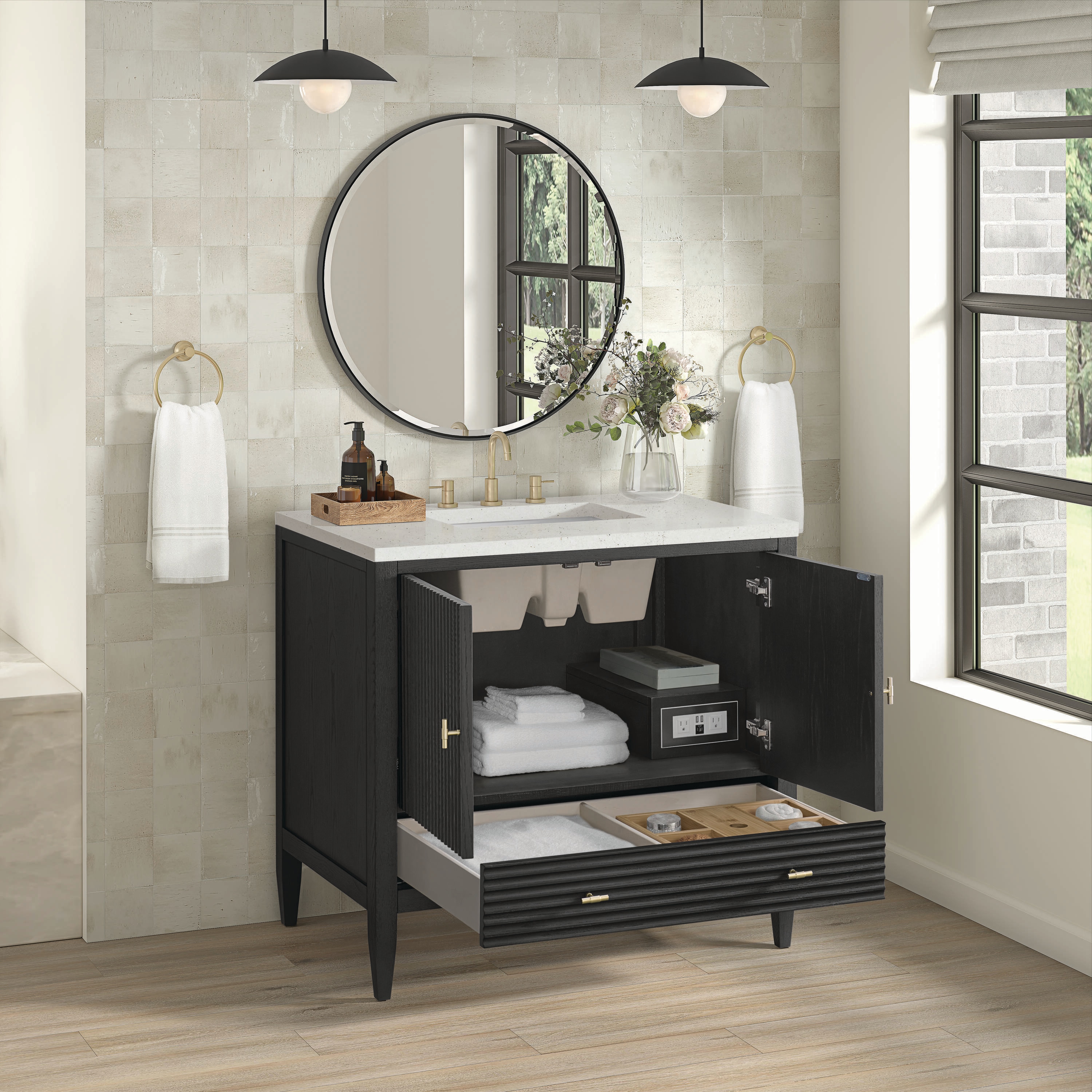 Myrrin 36" Black Plywood Single Bathroom Vanity with Porcelain Sink