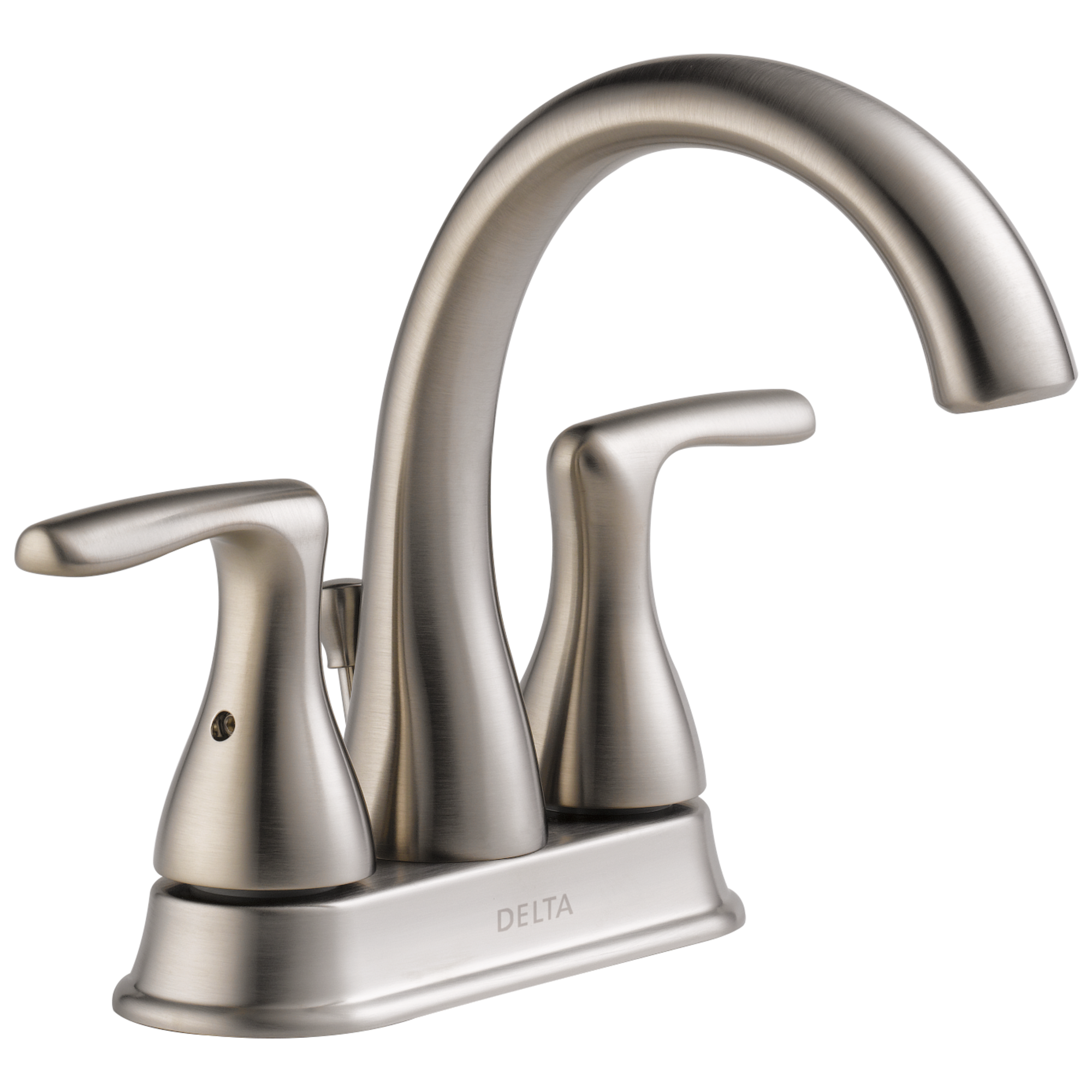 Delta Foundations Brushed Nickel 4-in centerset 2-Handle WaterSense Bathroom Sink Faucet with Drain