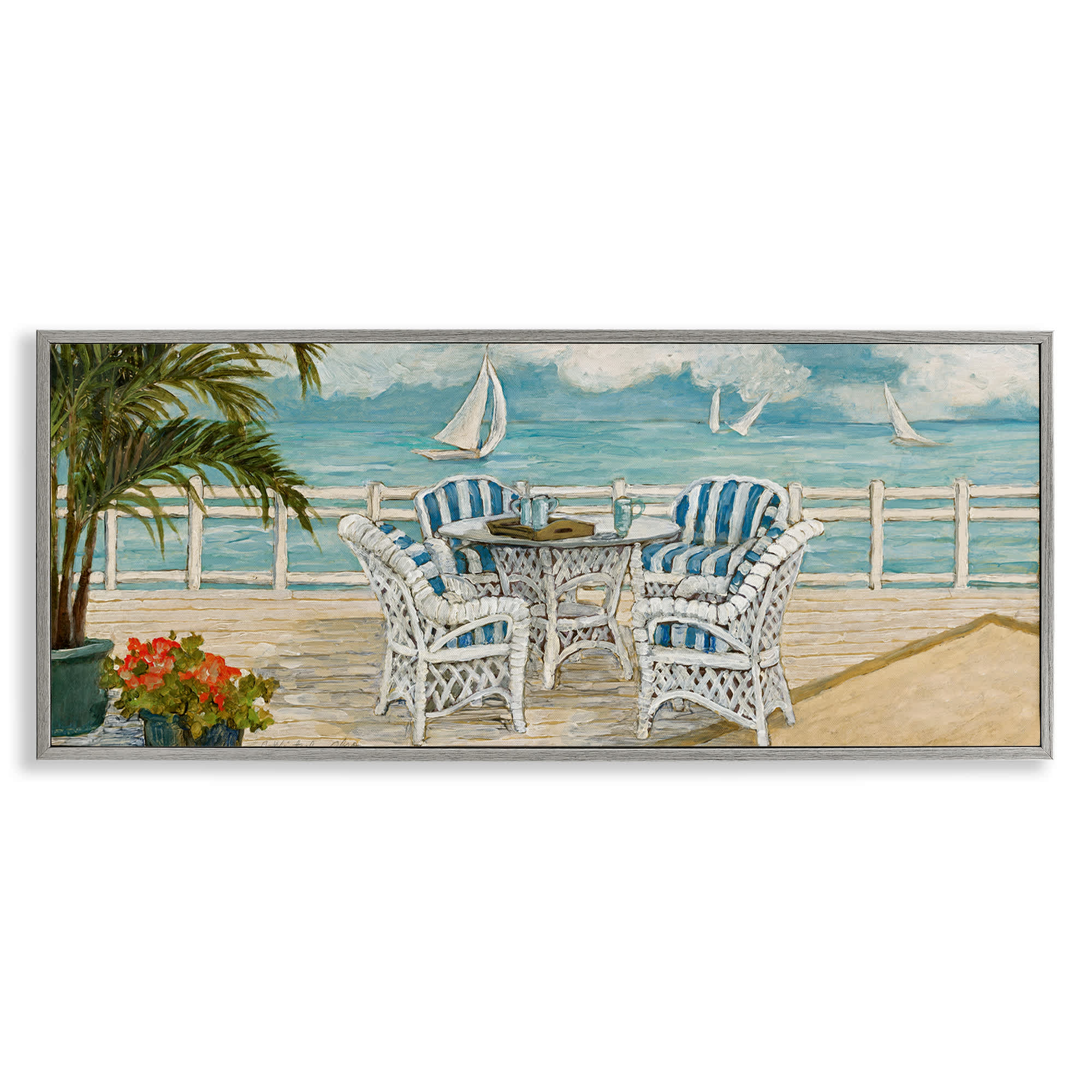 Stupell Industries BT-988-GFF-13X30 Summer Beach View Deck Gray Framed Giclee Art By Charlene Olson 30 x 13