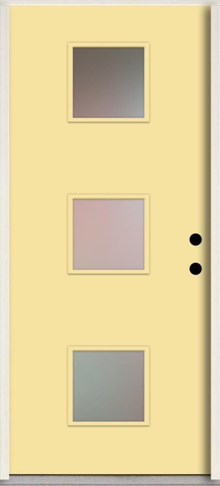 RELIABILT LO1066701 Spotlights 32-in x 80-in x 4-5/8-in Fiberglass 1/4 lite Left-hand inswing Cabana Yellow Paint Painted Prehung Front Door Insulating core