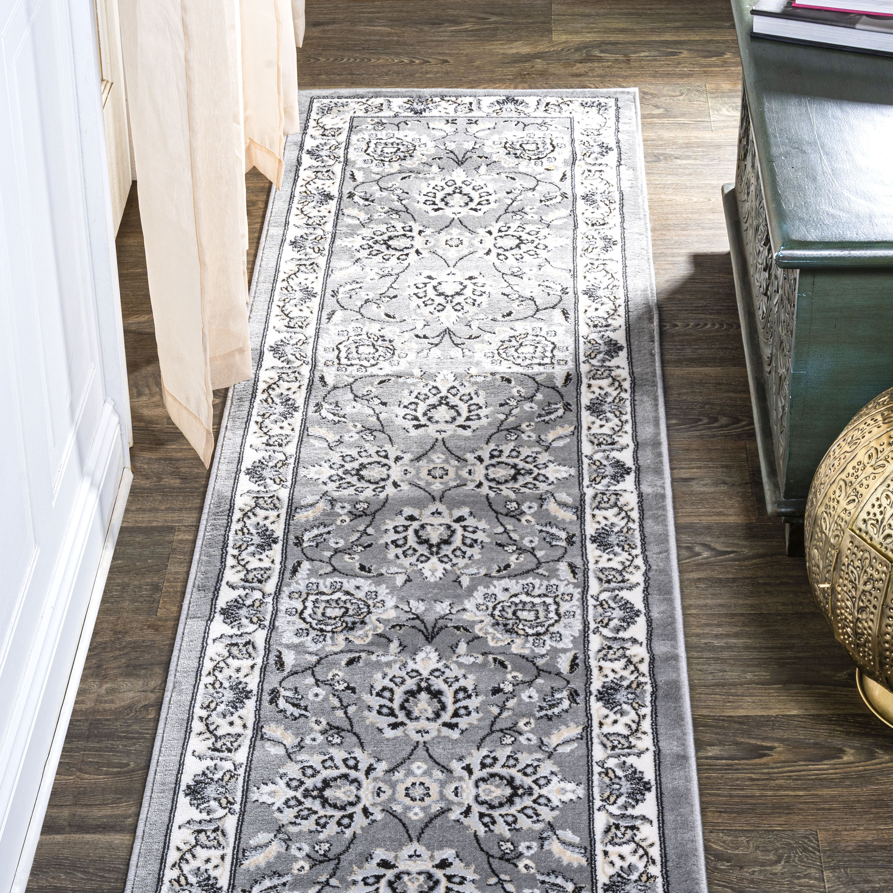JONATHAN  Y MDP505B-28 MODERN PERSIAN Cherie French Cottage 2 x 8 (ft) Flatweave Polypropylene Gray/Cream Rectangular Indoor Medallion Persian Runner rug