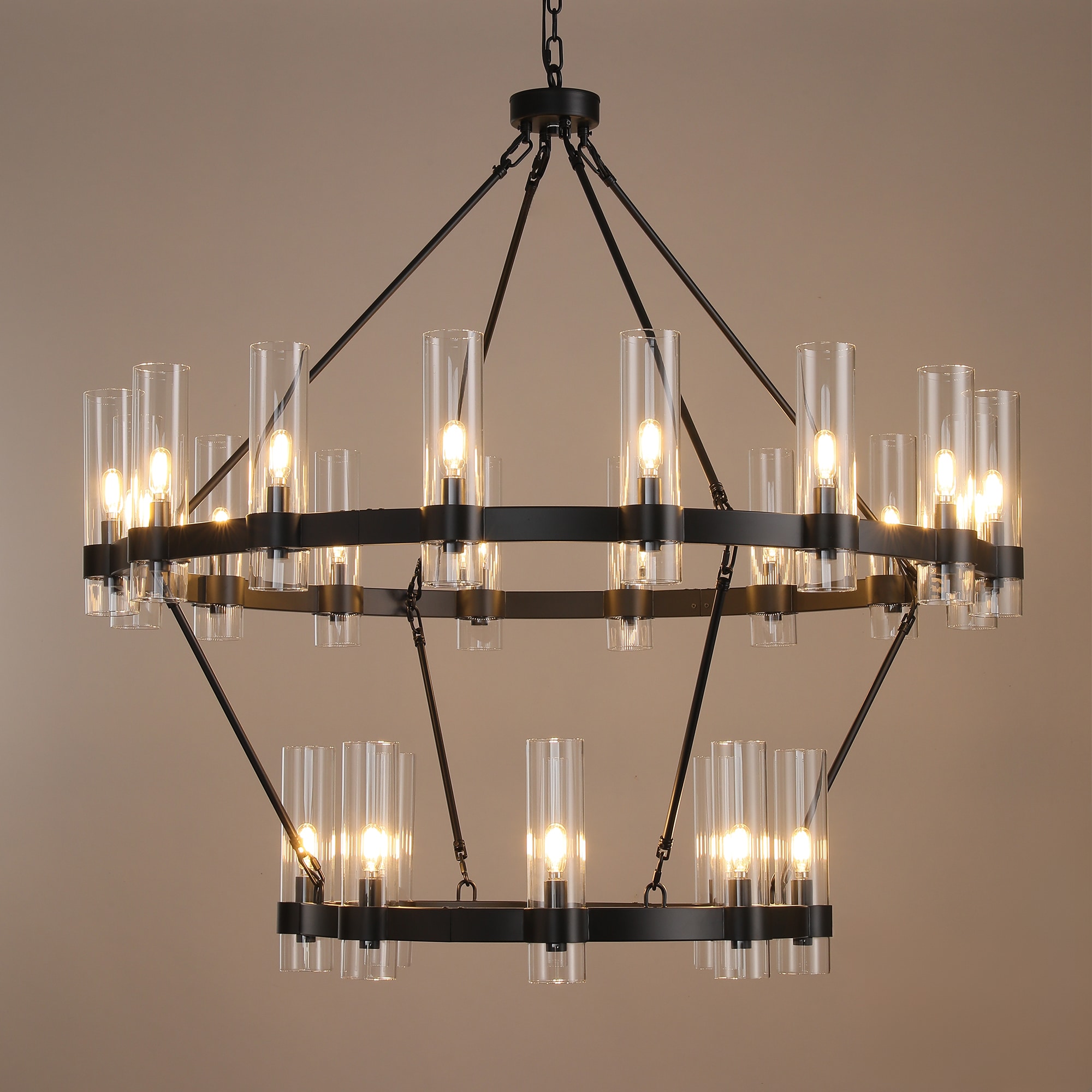 Kviflon Farmhouse Chandelier 48 Inch 24 Light Black Wagon Wheel Chandelier for Dining Room Foyer Living Room Staircase #LS-YX282-RB