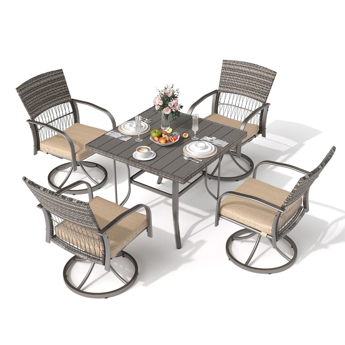  R1-TB-CZ-ZY-5JT-B Outdoor Dining Table with 4 Swivel Chairs (5 Pieces) Green