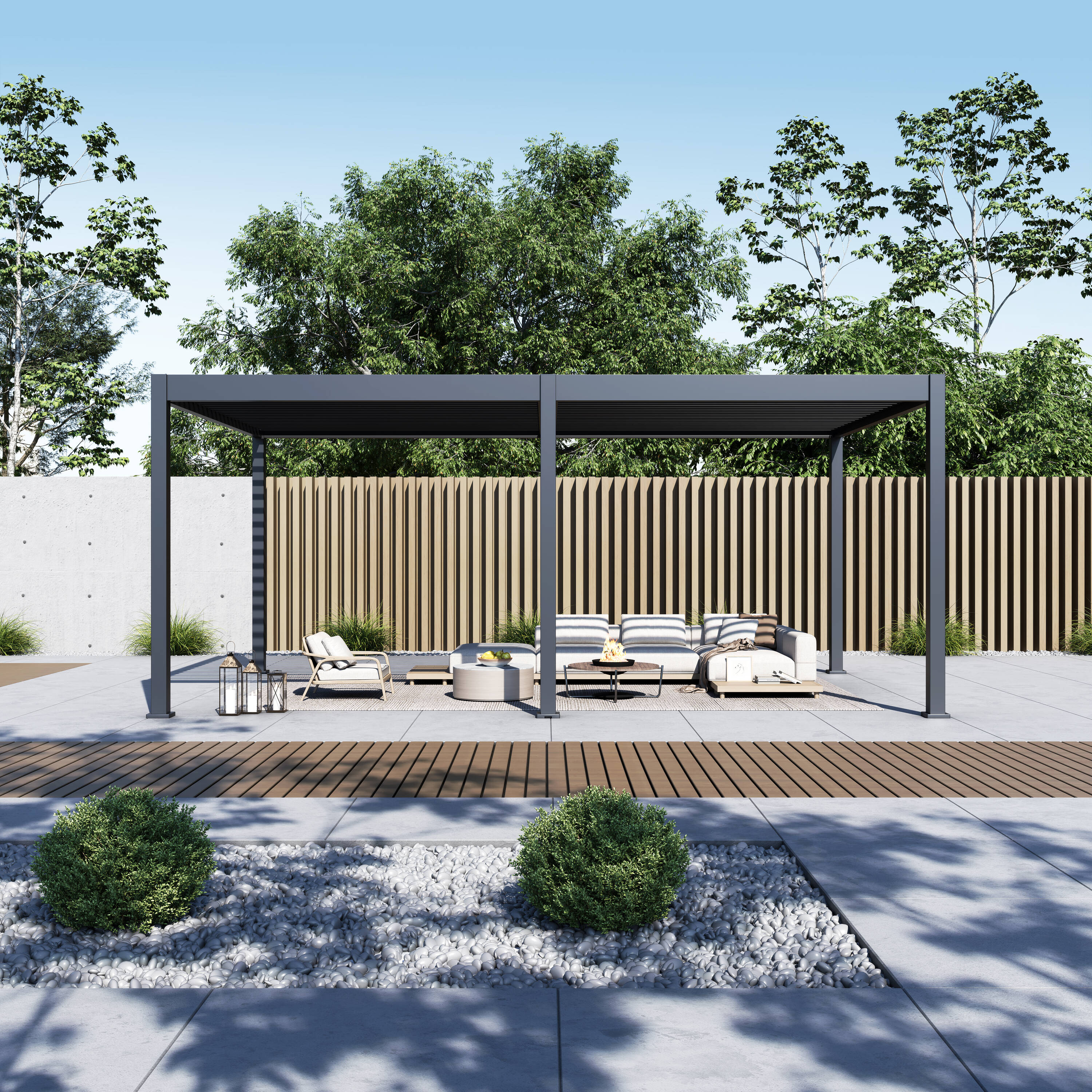 Paragon Outdoor PRGRT - 1220GY Grand Tuscan 12-ft W x 20-ft L x 8-ft 8-in H Slate Gray Metal Freestanding Pergola with Canopy