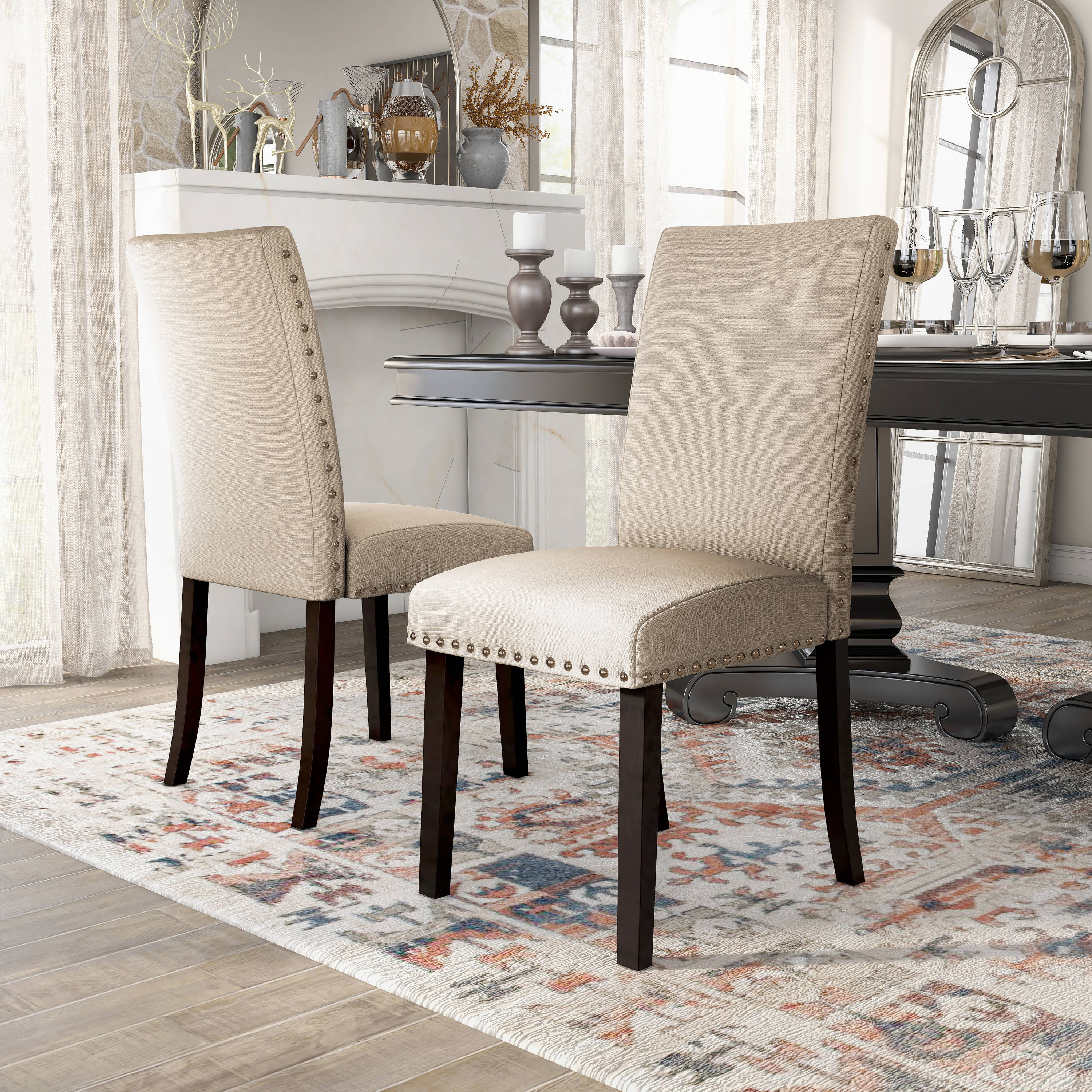 Furniture of America IDF-3466SC Set of 2 Conoa Polyester Upholstered Dining Side Chair (Wood Frame)