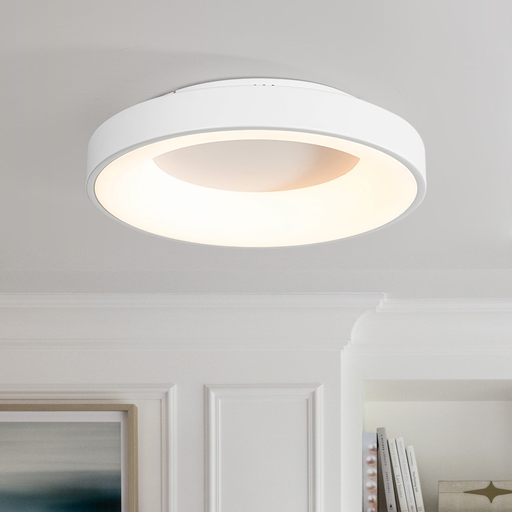 Wonderindoor 15.75-in Matte White Indoor 1 -Light LED Flush Mount Light with Acrylic Shade