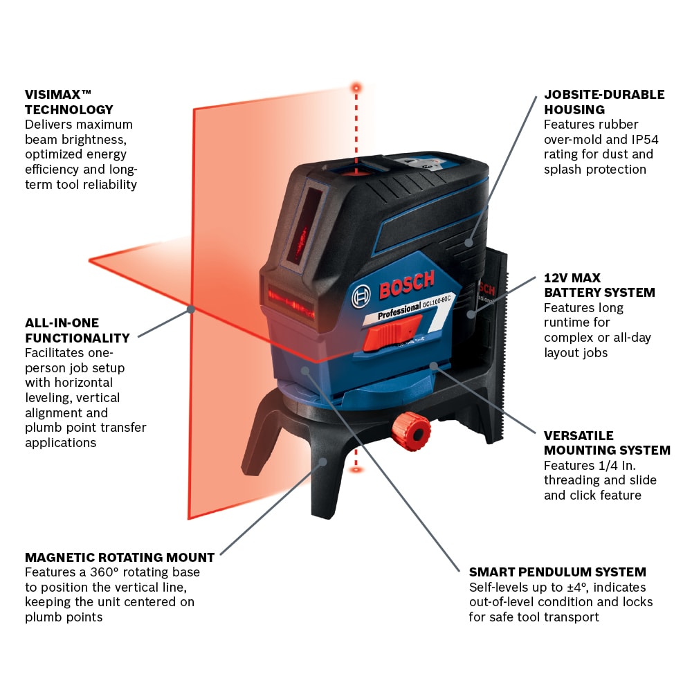 Bosch 100-ft Red Self-Leveling Cross-line Laser Level VisiMax GCL100-80C Sansujyuku sansujyuku.com