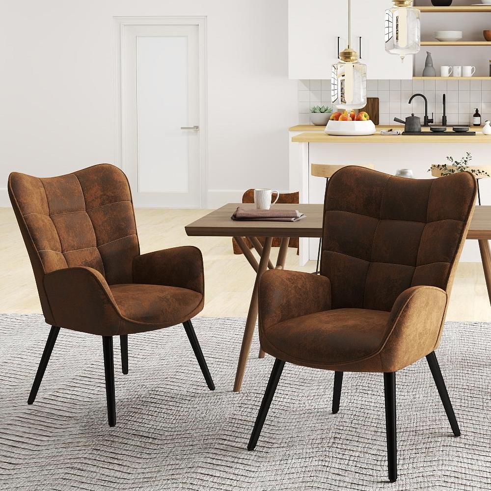 Homy Casa KYIWQ WALNUT 2 KYIWQ Wingback Dining Chair with Ergonomic Design Upholstered in Walnut Suede Set of 2