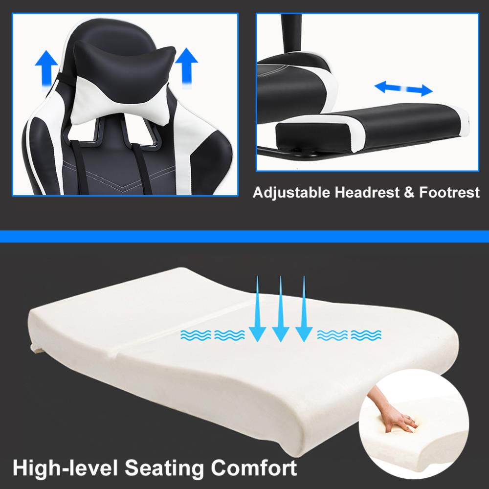 BestOffice Racing Office Ergonomic Desk Massage PU Leather Recliner Computer  Lumbar Support Headrest Armrest Footrest Rolling Swivel Task Chair for,  Adults, White, Welcome to consult 