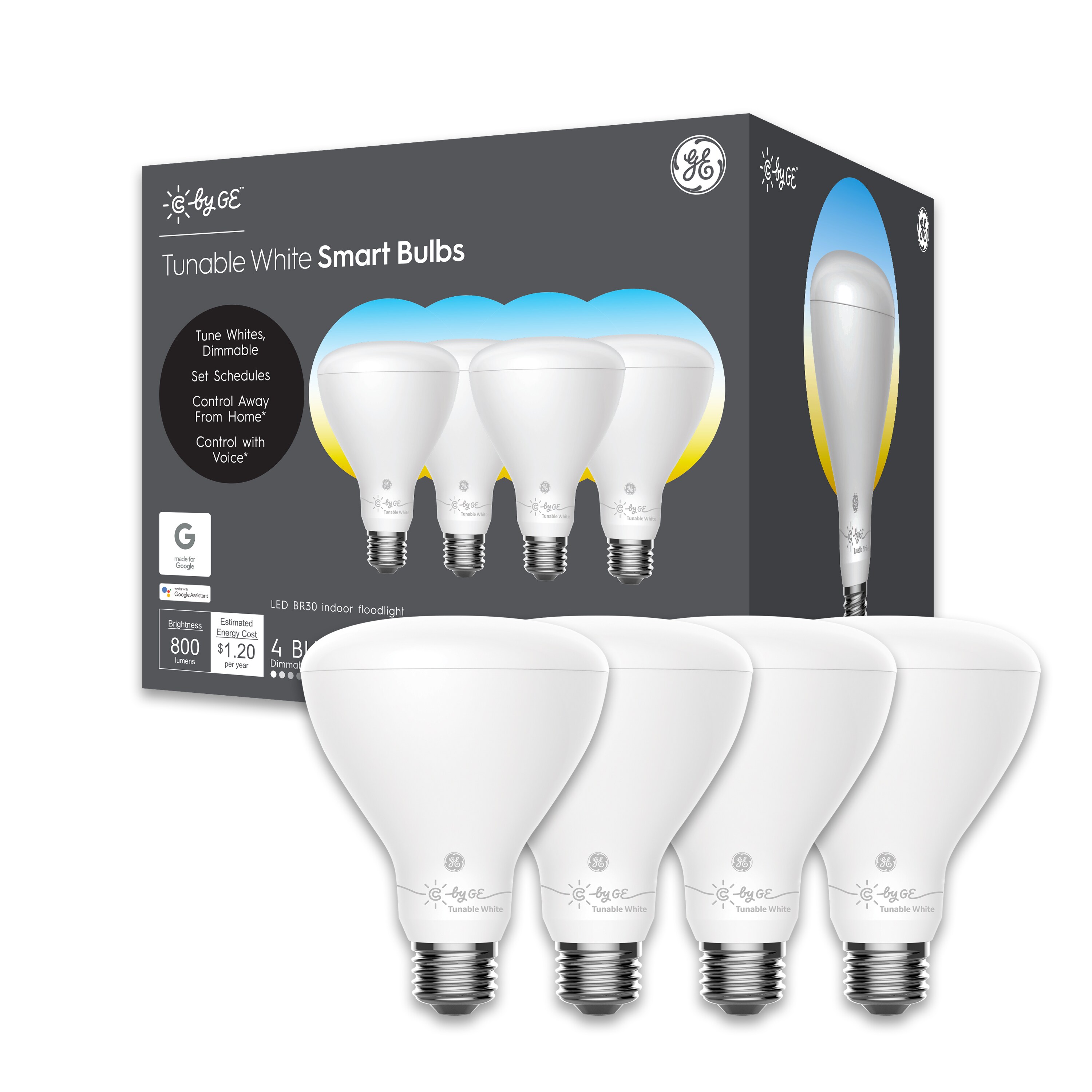 GE Cync 60-Watt EQ LED Br30 Soft White Dimmable Smart Spotlight Light Bulb (4-Pack)